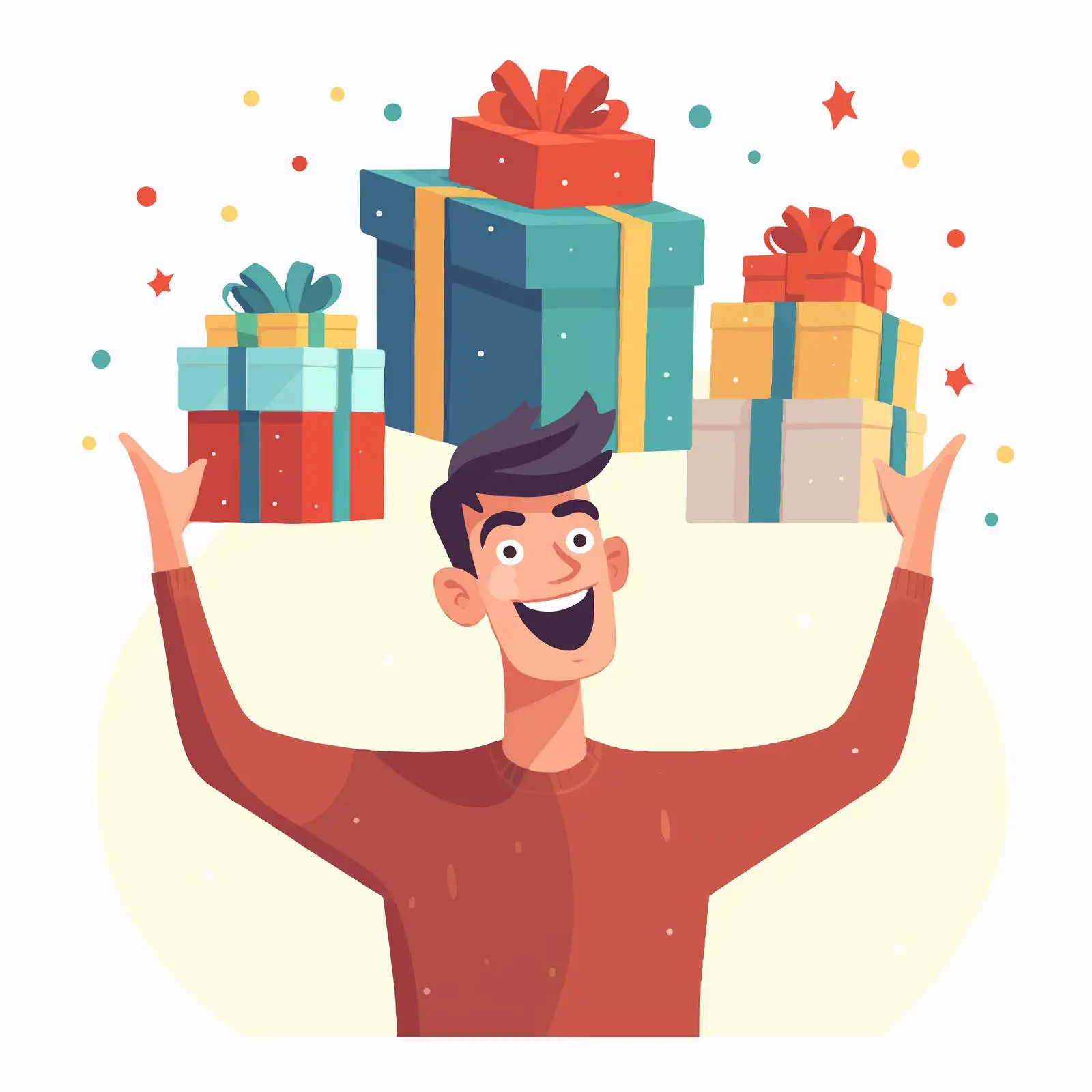 Joyful Person with Christmas Gift Stack — free download from Dotvec