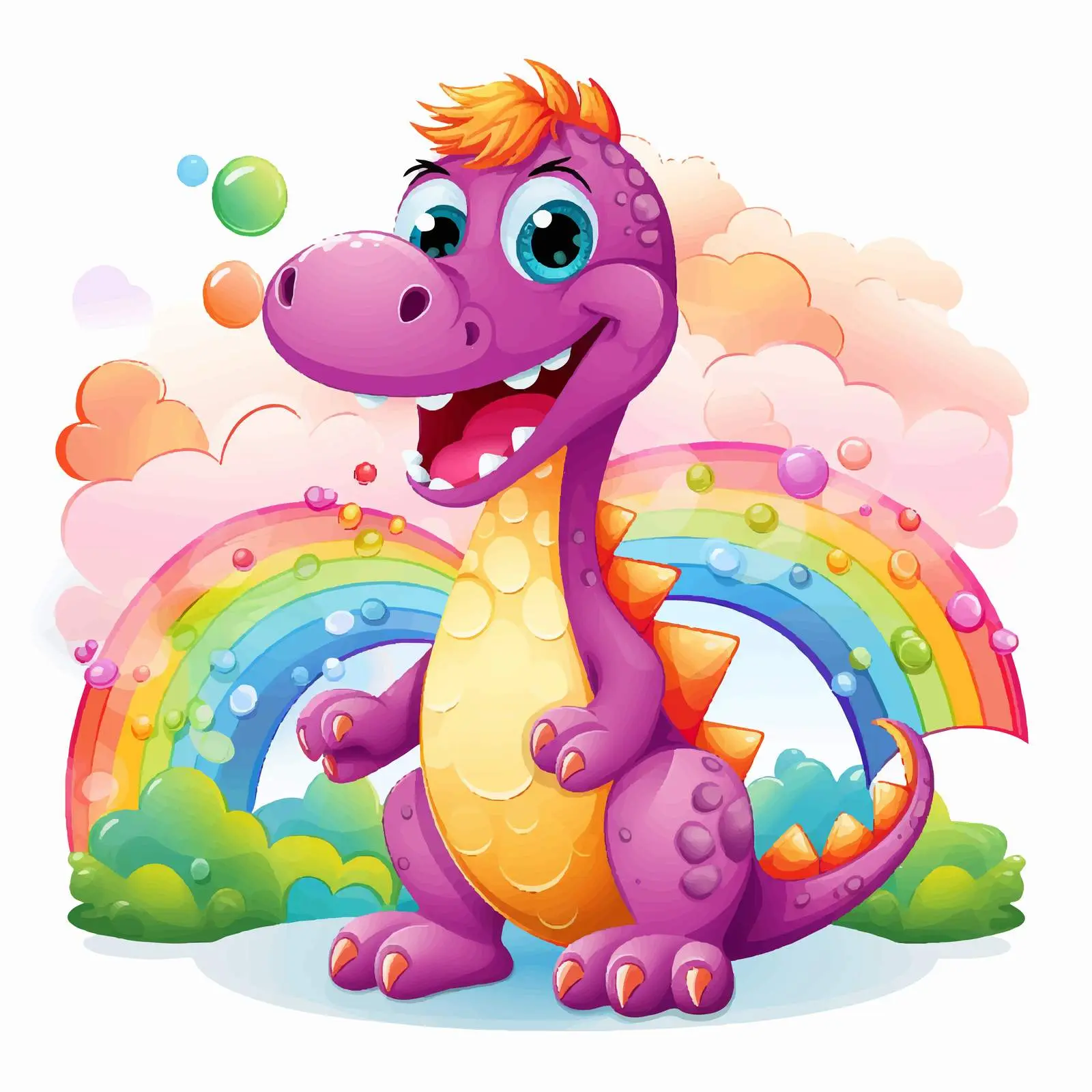 Happy Pink Dinosaur with Colorful Rainbow Backdrop — free download from Dotvec