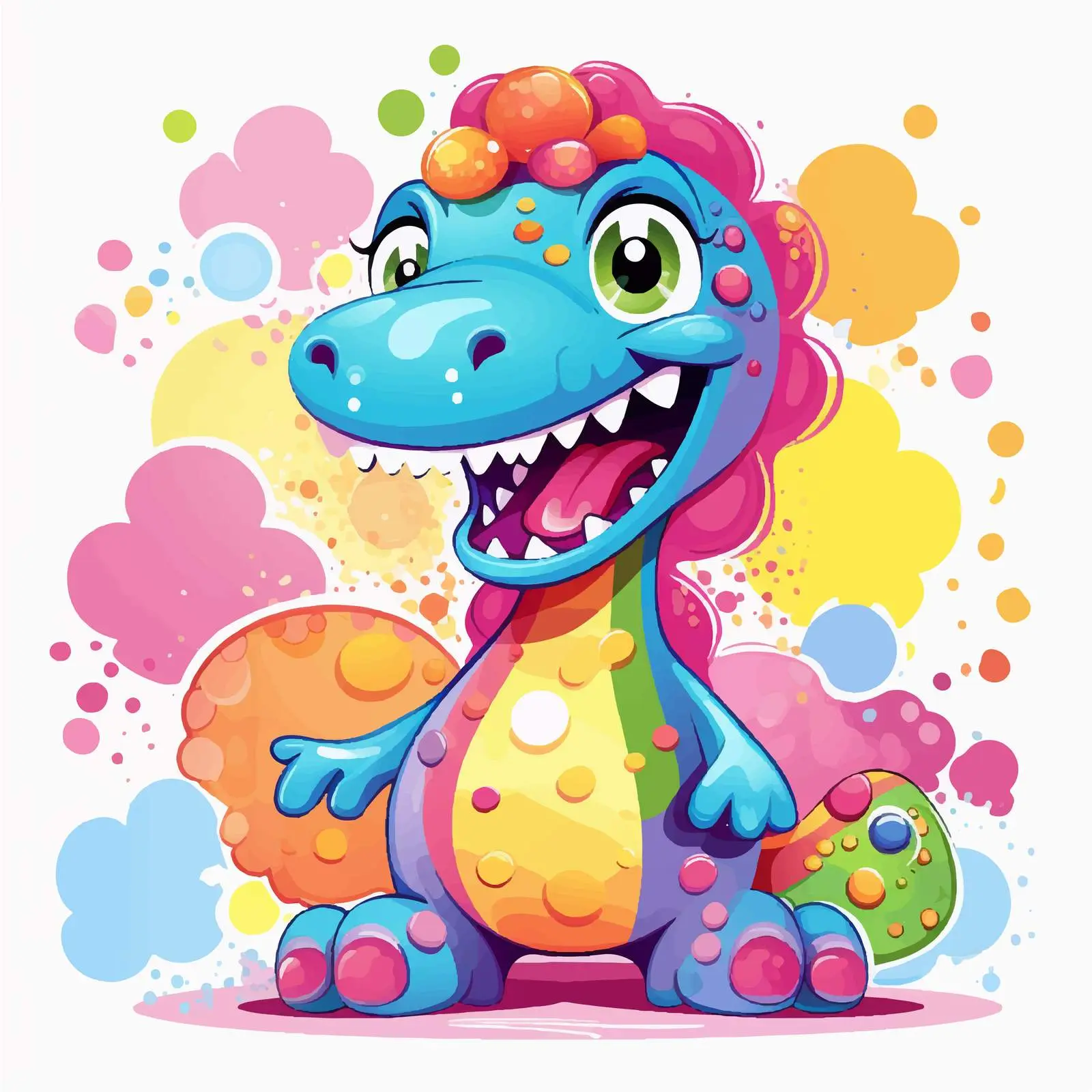 Happy Pink Dinosaur with Colorful Rainbow Background – free pink dinosaur image from Dotvec