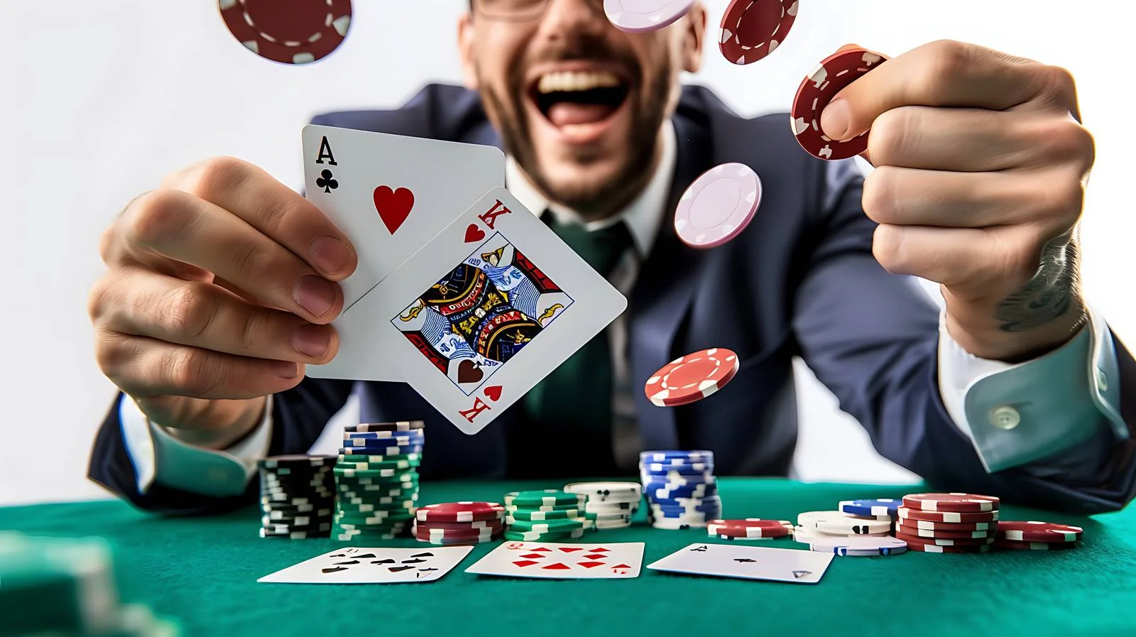 Joyful Poker Player with Winning Hand — free download from Dotvec