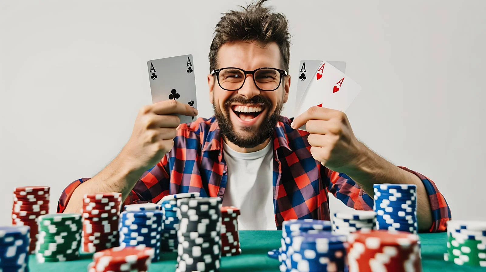Happy Poker Player with Cards and Chips — free download from Dotvec