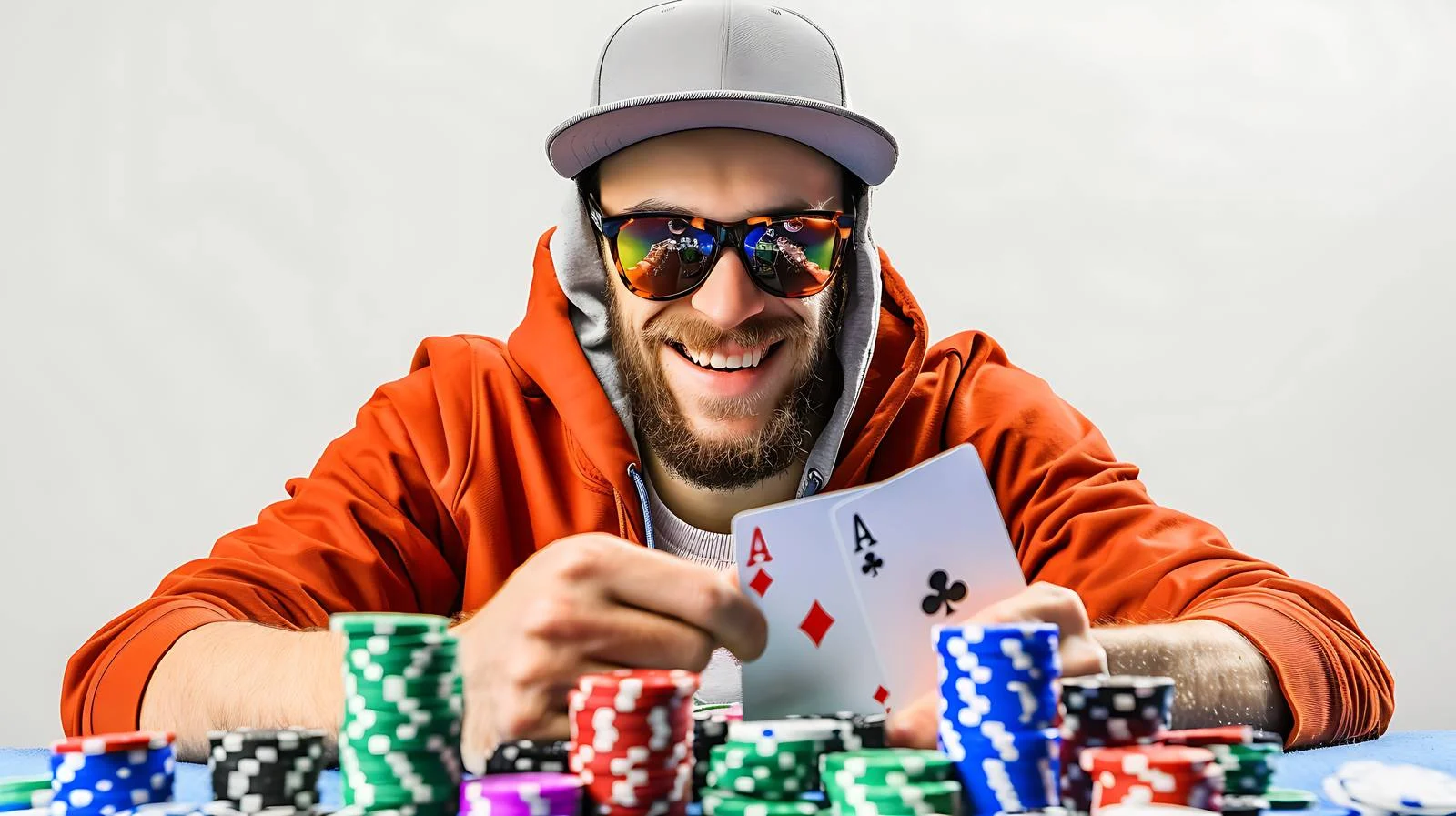 Euphoric Poker Player Triumph with Cards — free download from Dotvec