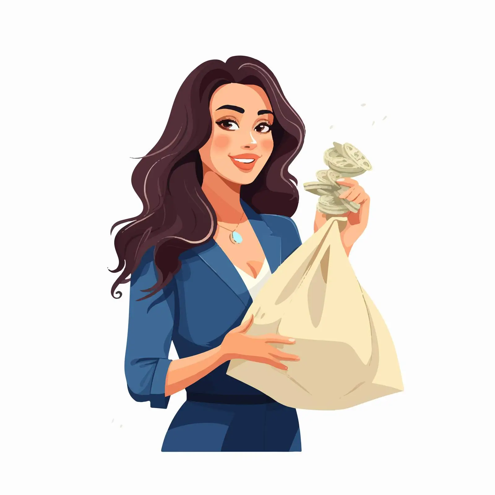 Happy Rich Woman with Money Bag – free financial freedom image from Dotvec