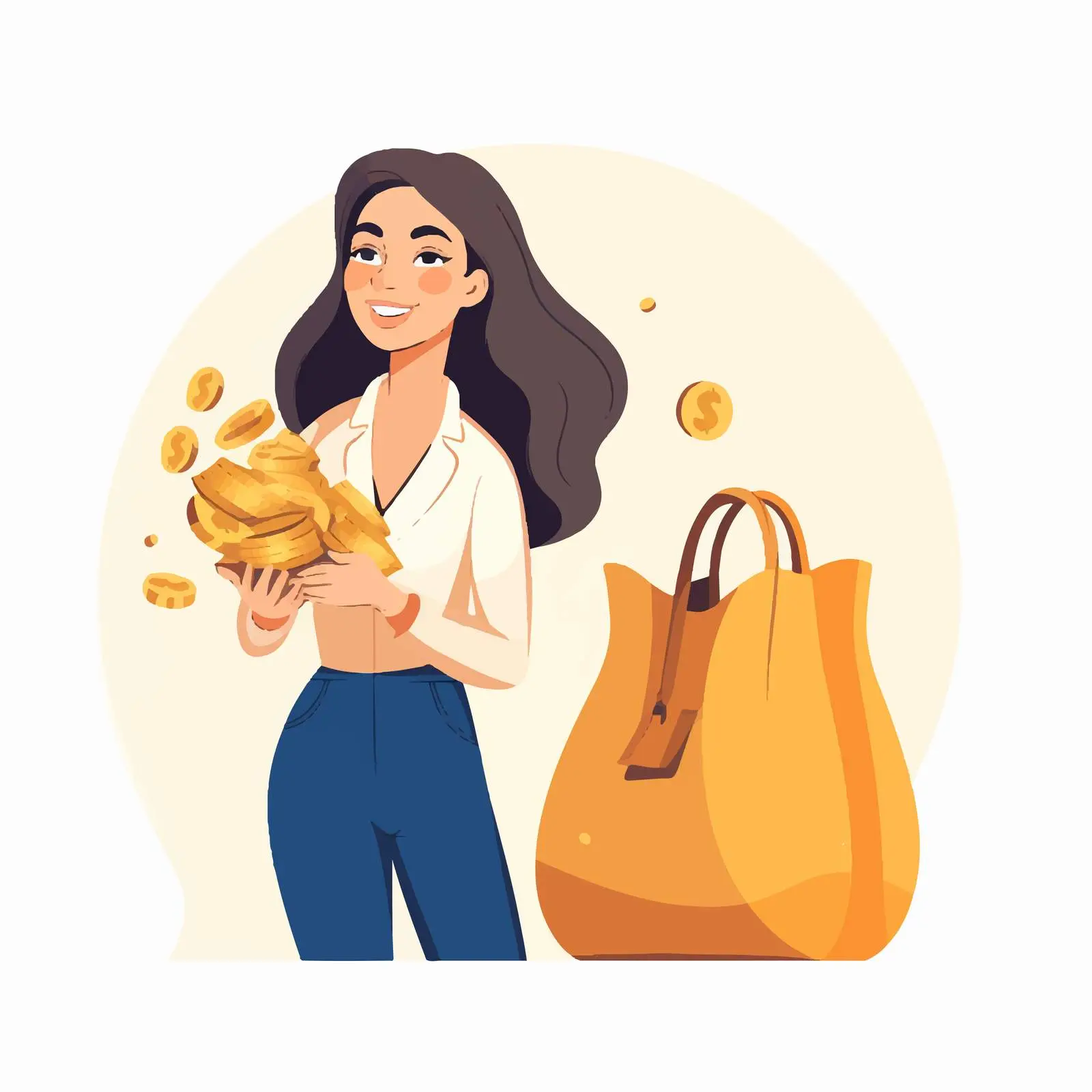 Young Woman with Money Bag Vector Illustration – free financial freedom image from Dotvec