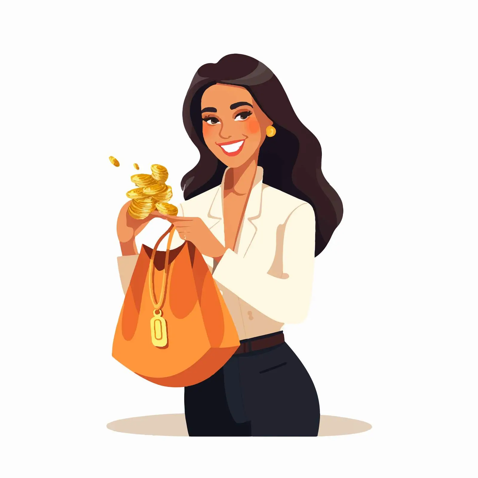 Happy Young Woman with Money Bag Vector – free financial freedom image from Dotvec