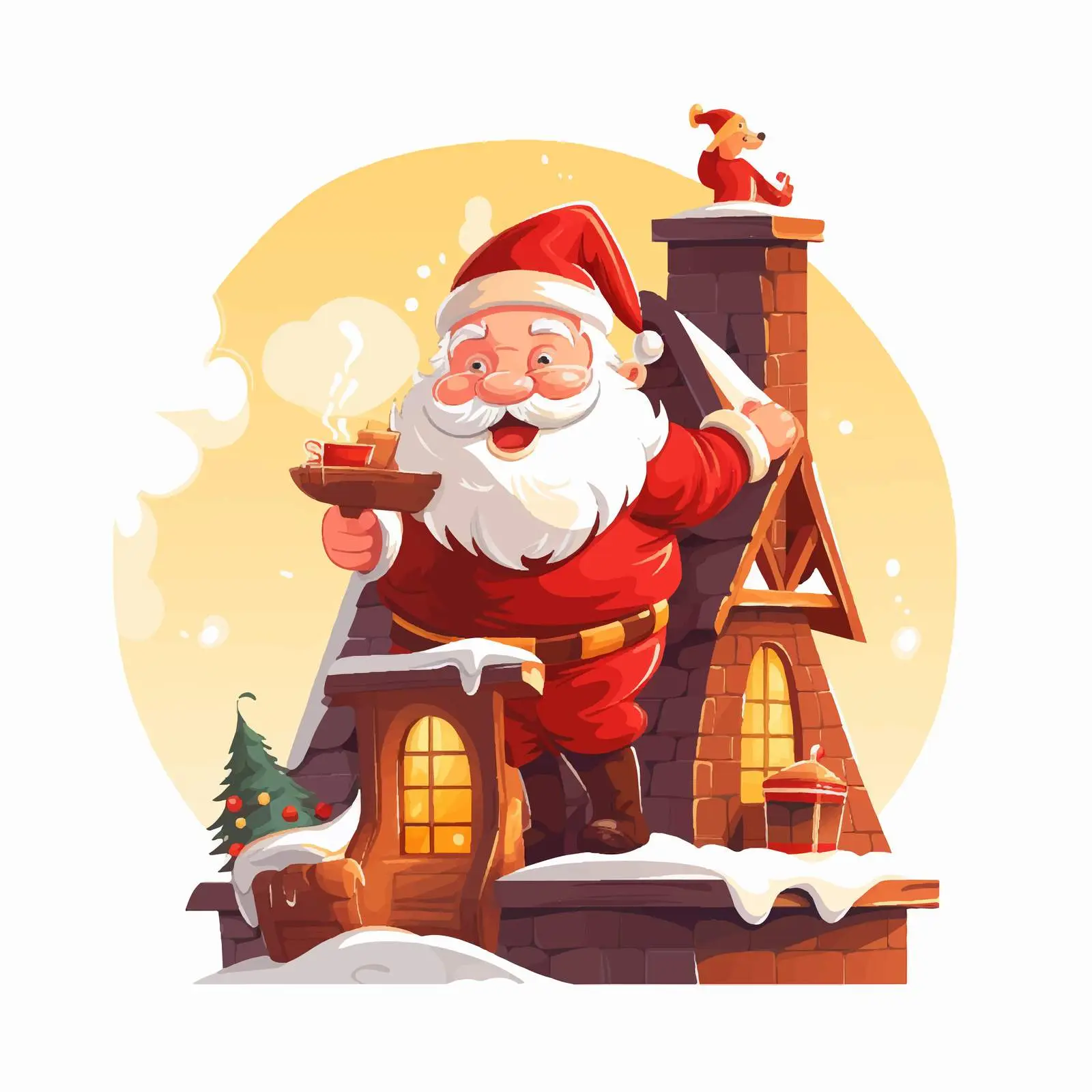 Santa Claus Climbing Into Chimney with Gifts — free download from Dotvec