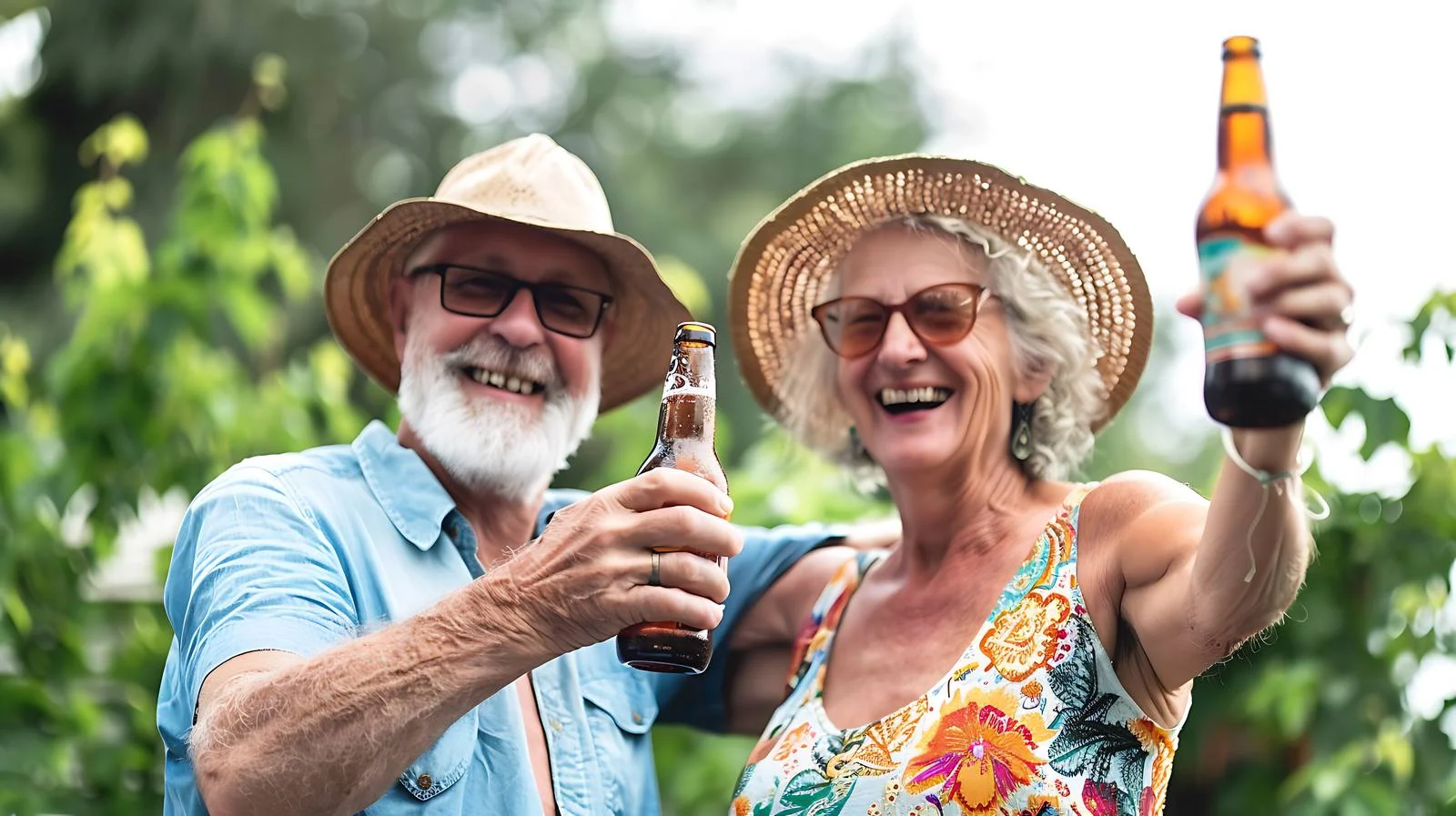 Elderly couple celebrating with beer — free download from Dotvec