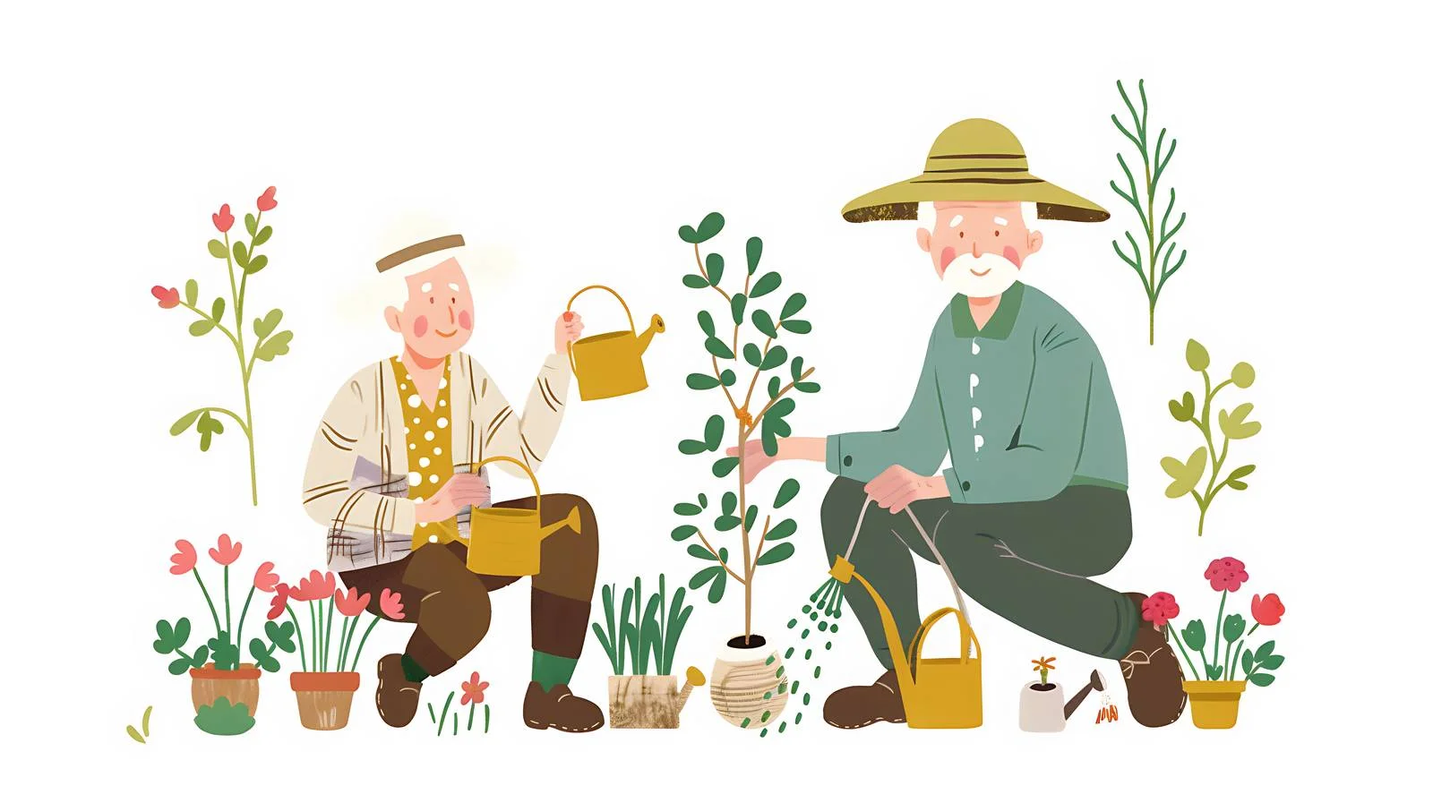 Senior Couple Watering Plants Together — free download from Dotvec