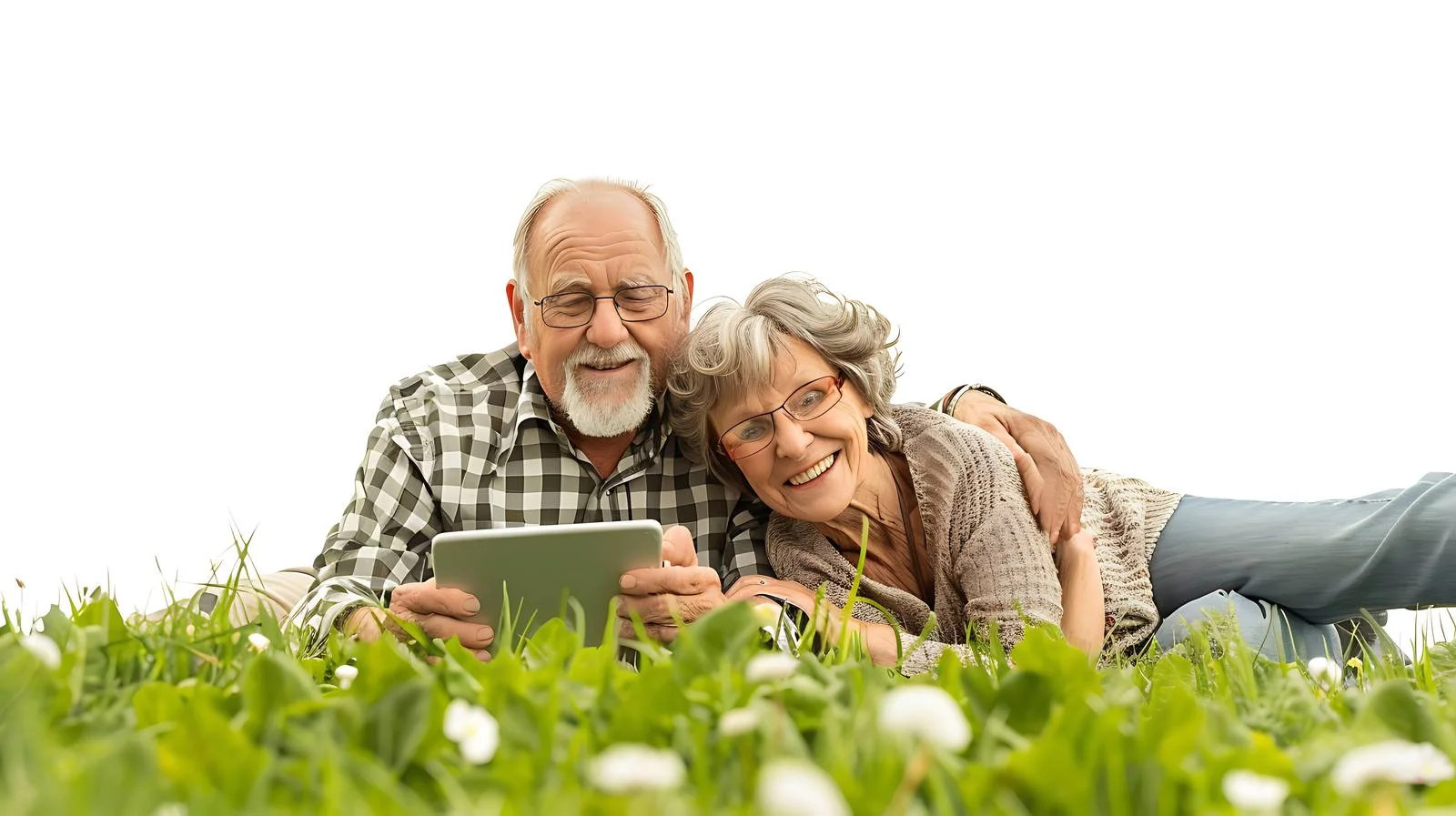 Elderly Couple Meadow Tablet Relaxing Image — free download from Dotvec