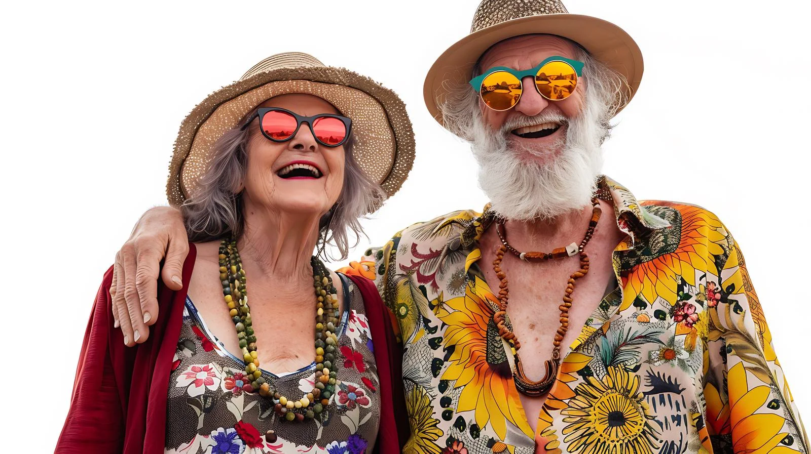 Cheerful elderly bohemian pair walking together — free download from Dotvec