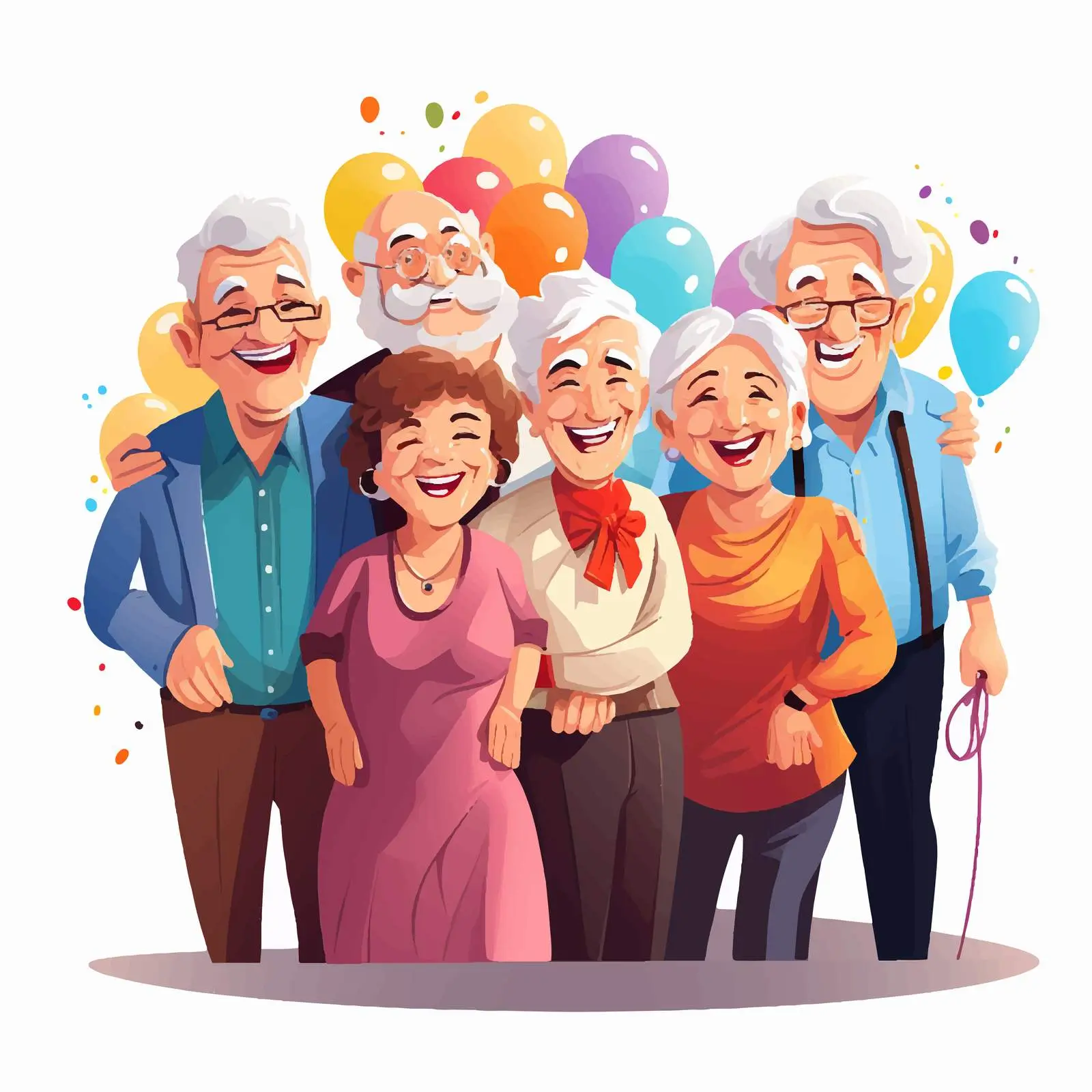 Cheerful Senior Group Illustration in Cartoon Style — free download from Dotvec