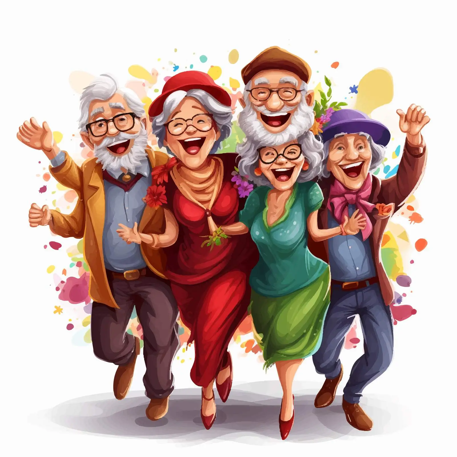 Happy Senior People Group Illustration Vector — free download from Dotvec