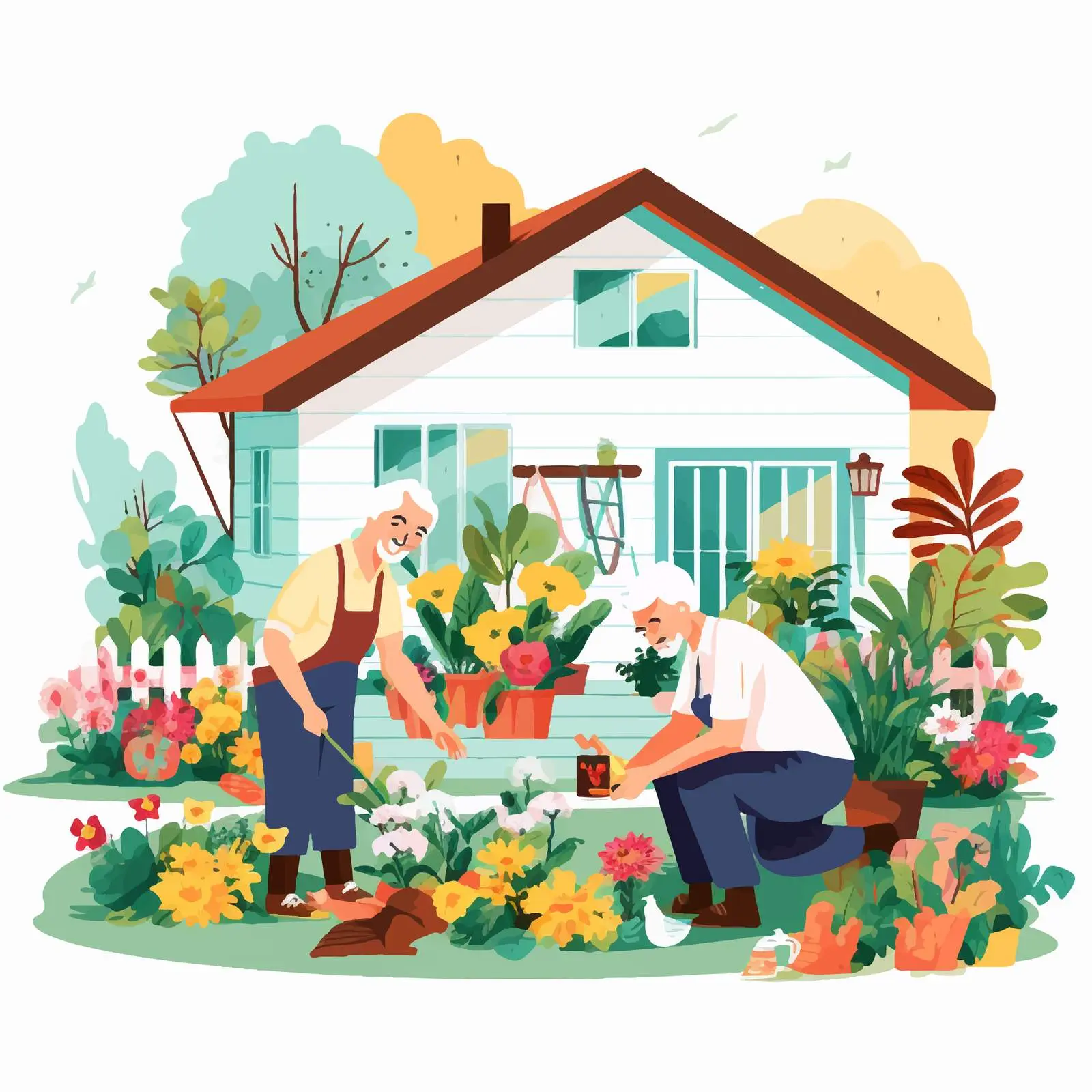 Senior Couples Gardening in Their Yard — free download from Dotvec
