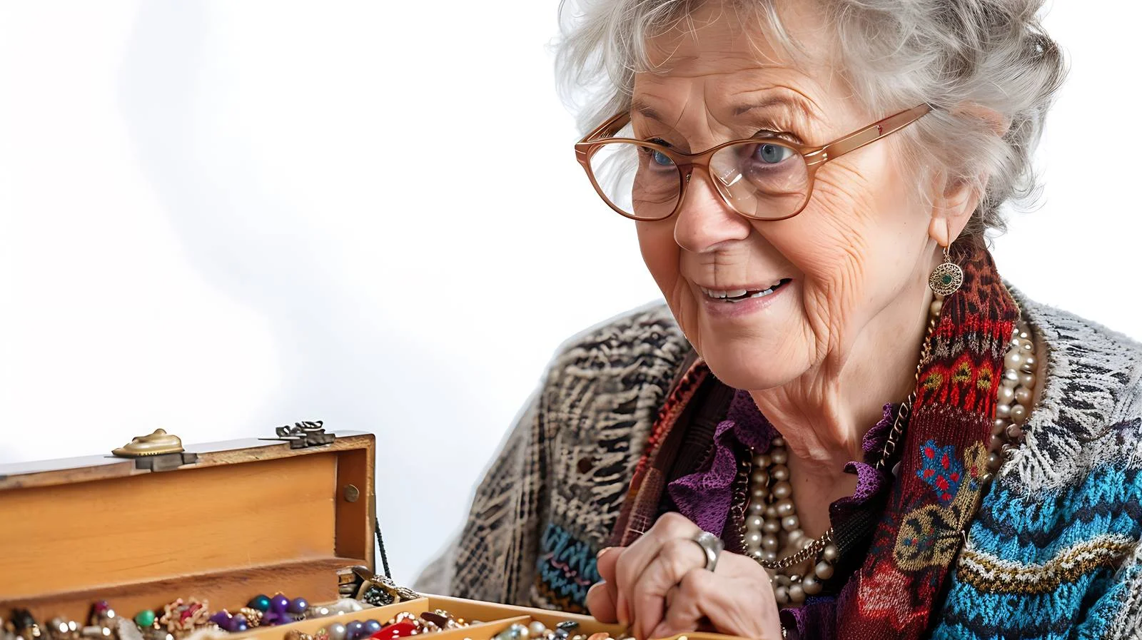Senior Woman Admiring Jewelry Box at Home — free download from Dotvec