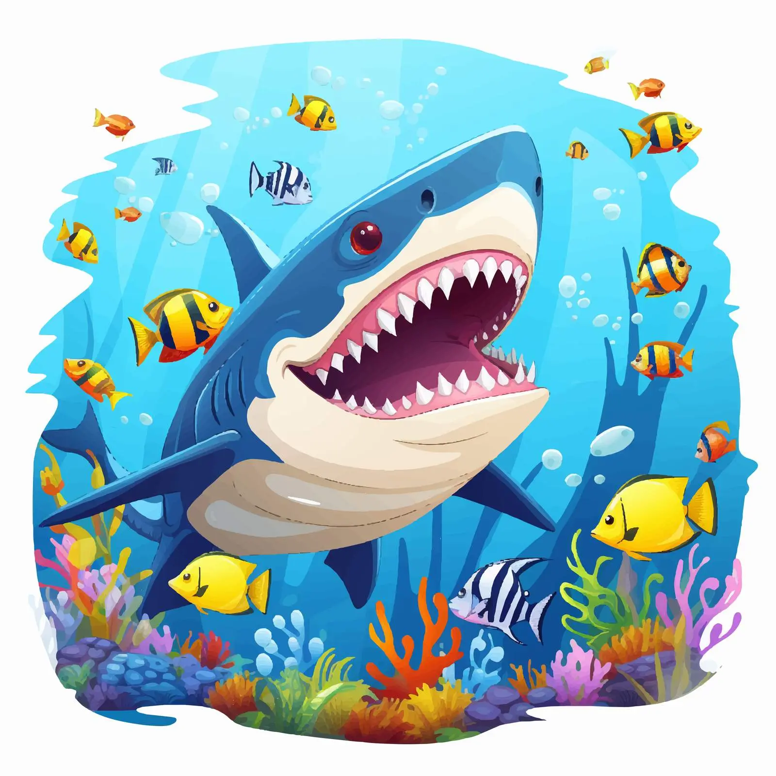 Happy Shark Cartoon Character Underwater Scene — free download from Dotvec
