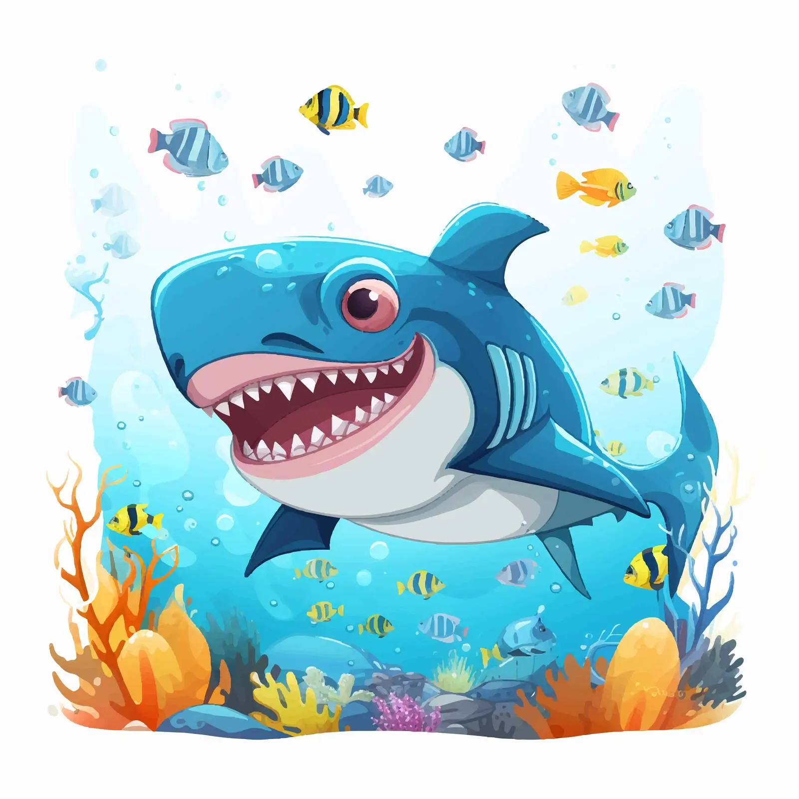 Happy Shark Cartoon Character Underwater Scene — free download from Dotvec