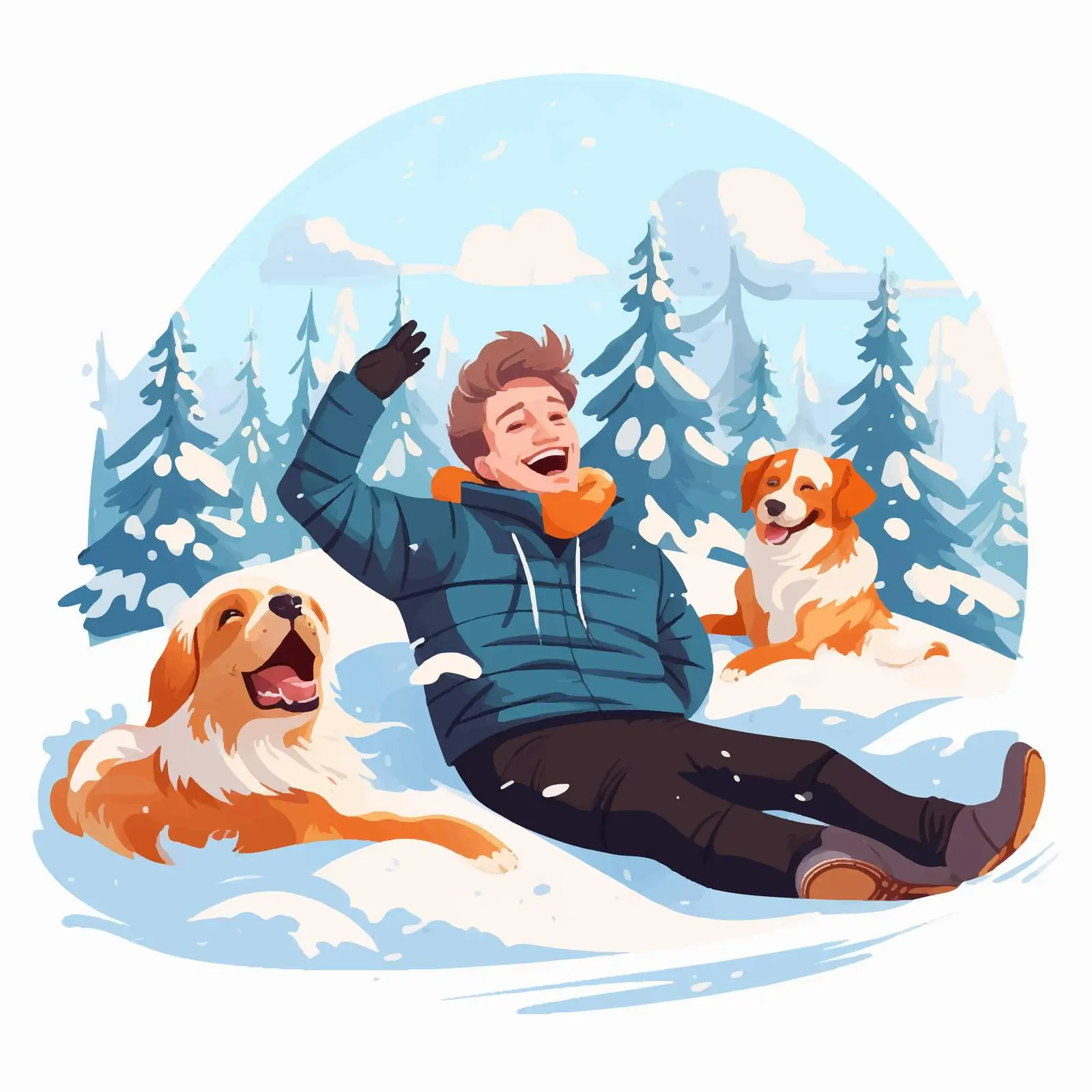 Dog Owner Enjoying Winter Holiday in Forest — free download from Dotvec