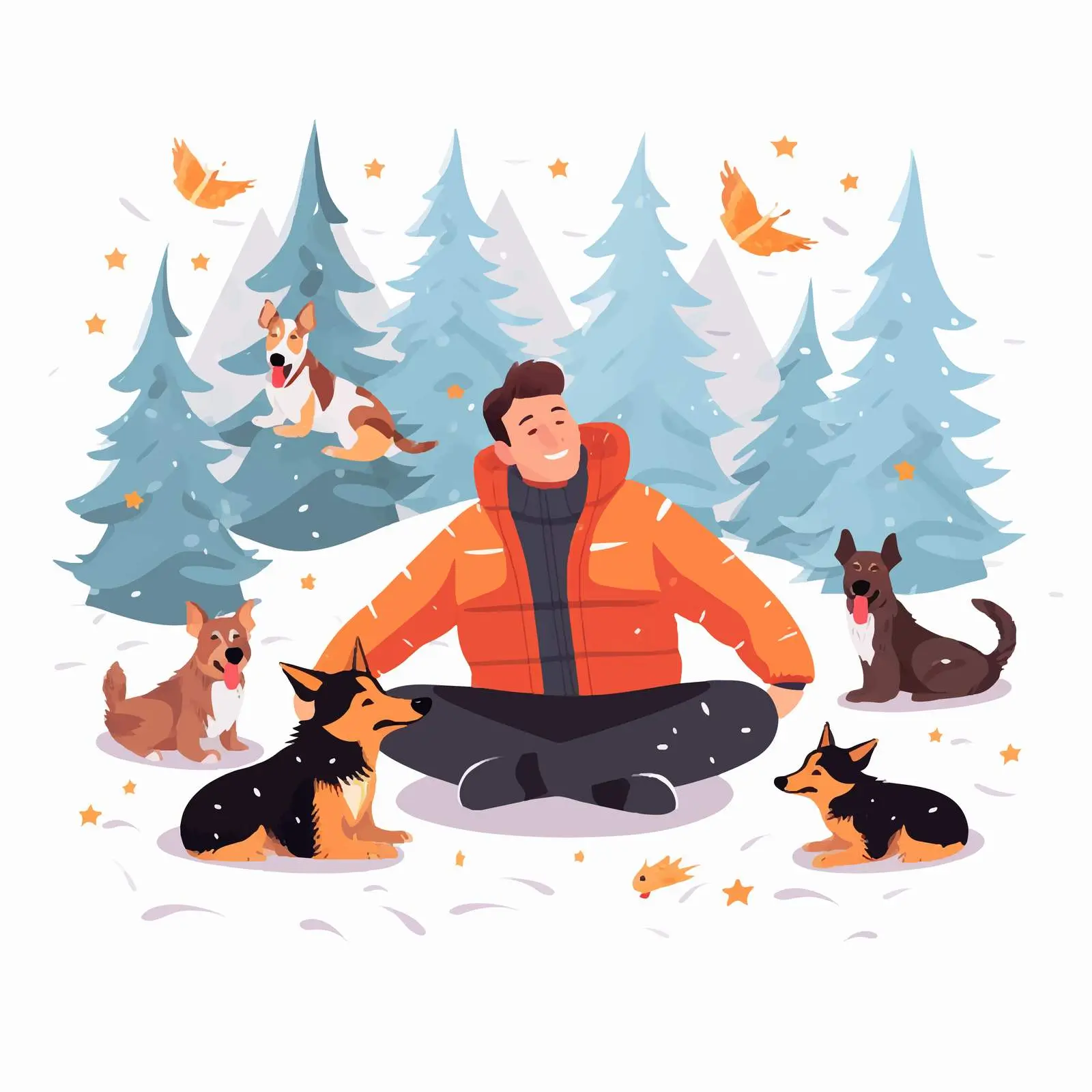 Dog Owner Enjoying Winter Holiday in Forest — free download from Dotvec