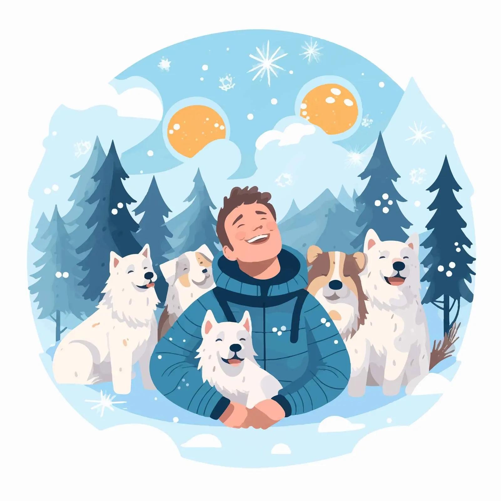 Dog Owner Enjoying Winter Holiday in Forest — free download from Dotvec