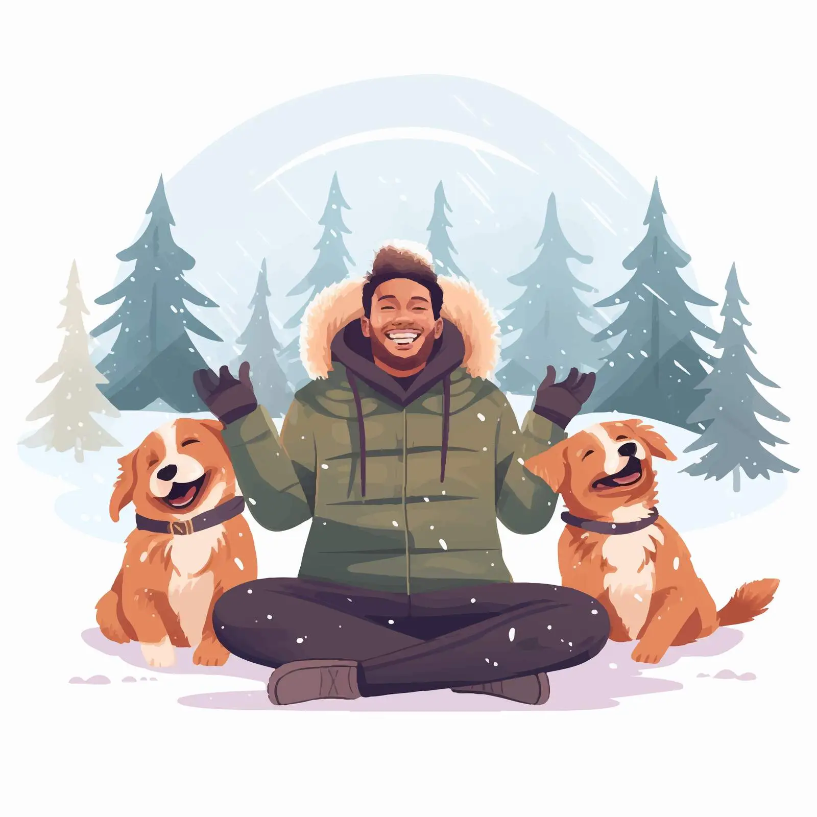 Joyful Winter Holiday with Dog in Forest — free download from Dotvec