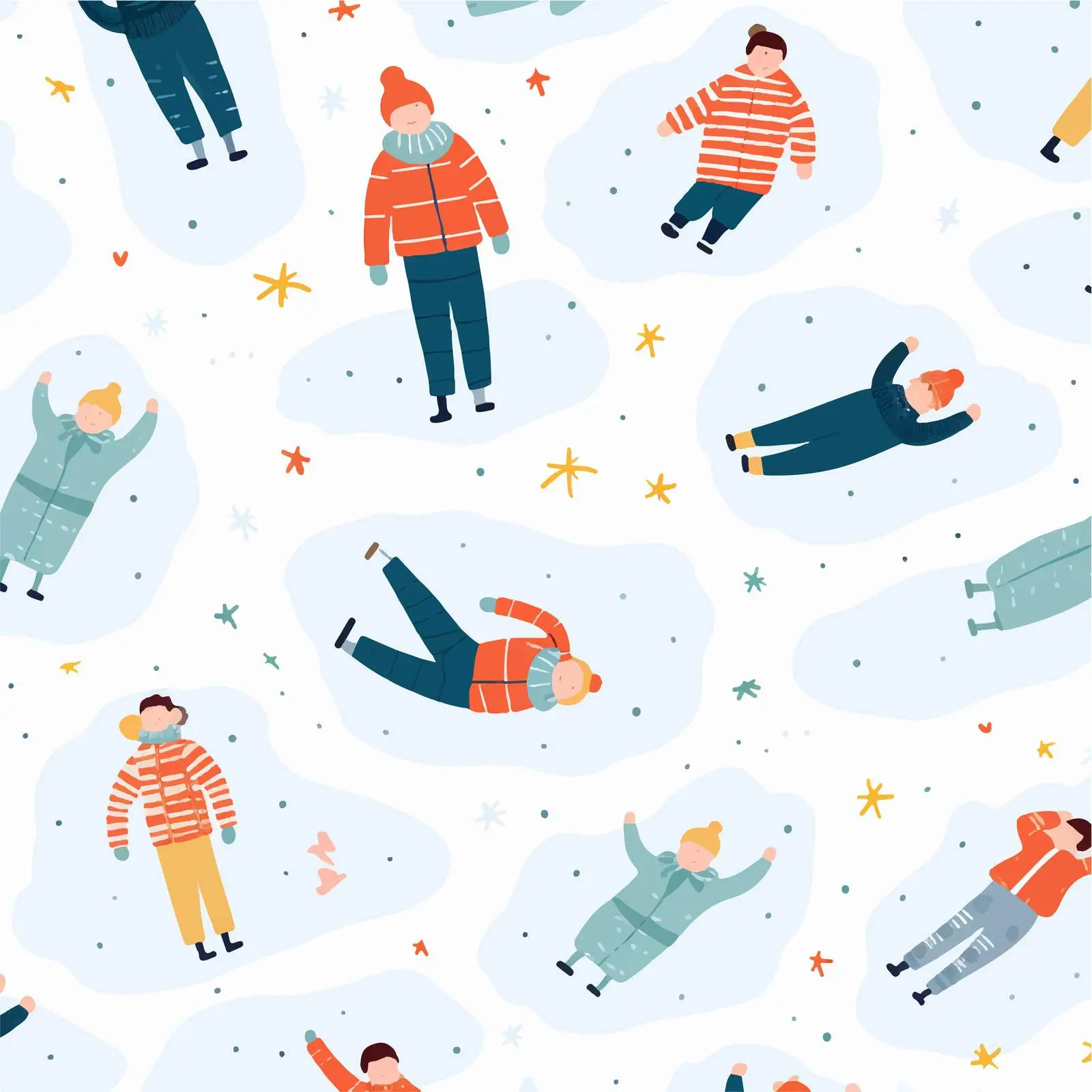 People Making Snow Angels Winter Holiday Pattern — free download from Dotvec