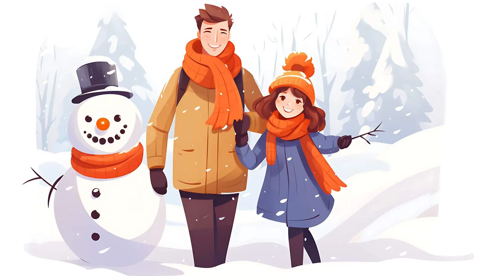 Snowman Family Winter Scene Vector Illustration — free download from Dotvec