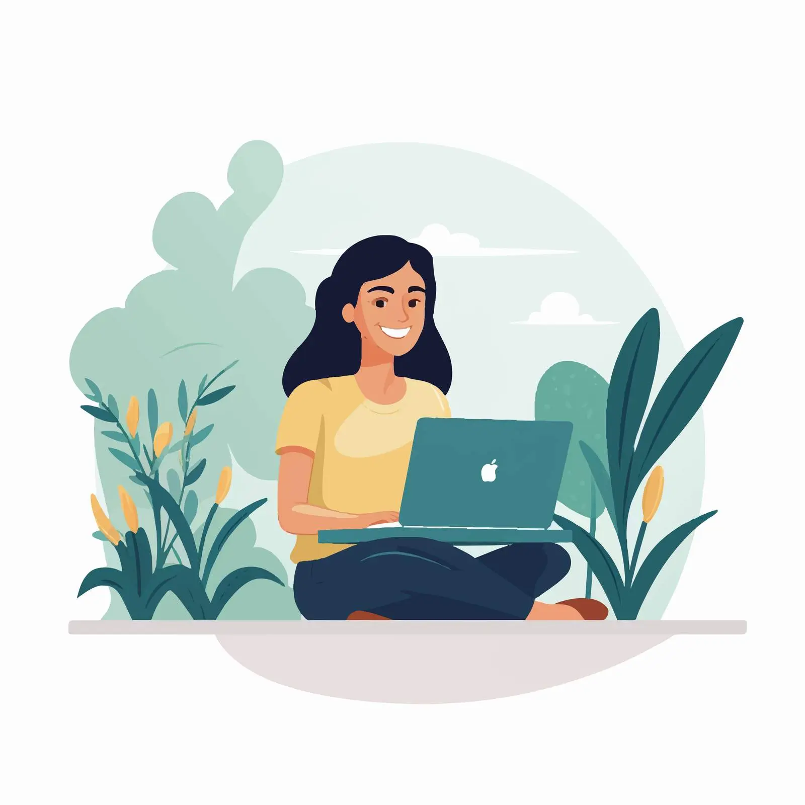 Happy Woman Working Remotely on Laptop — free download from Dotvec