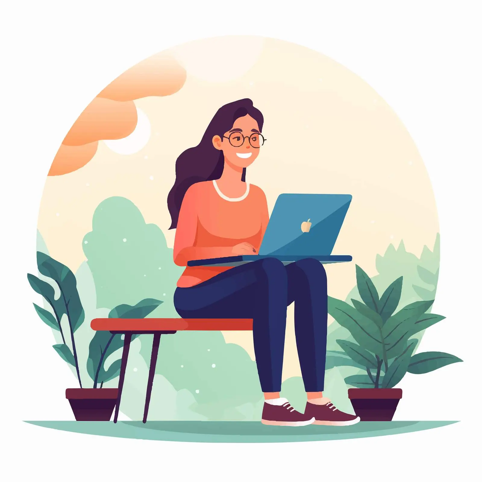 Happy Woman Working Remotely on Laptop — free download from Dotvec