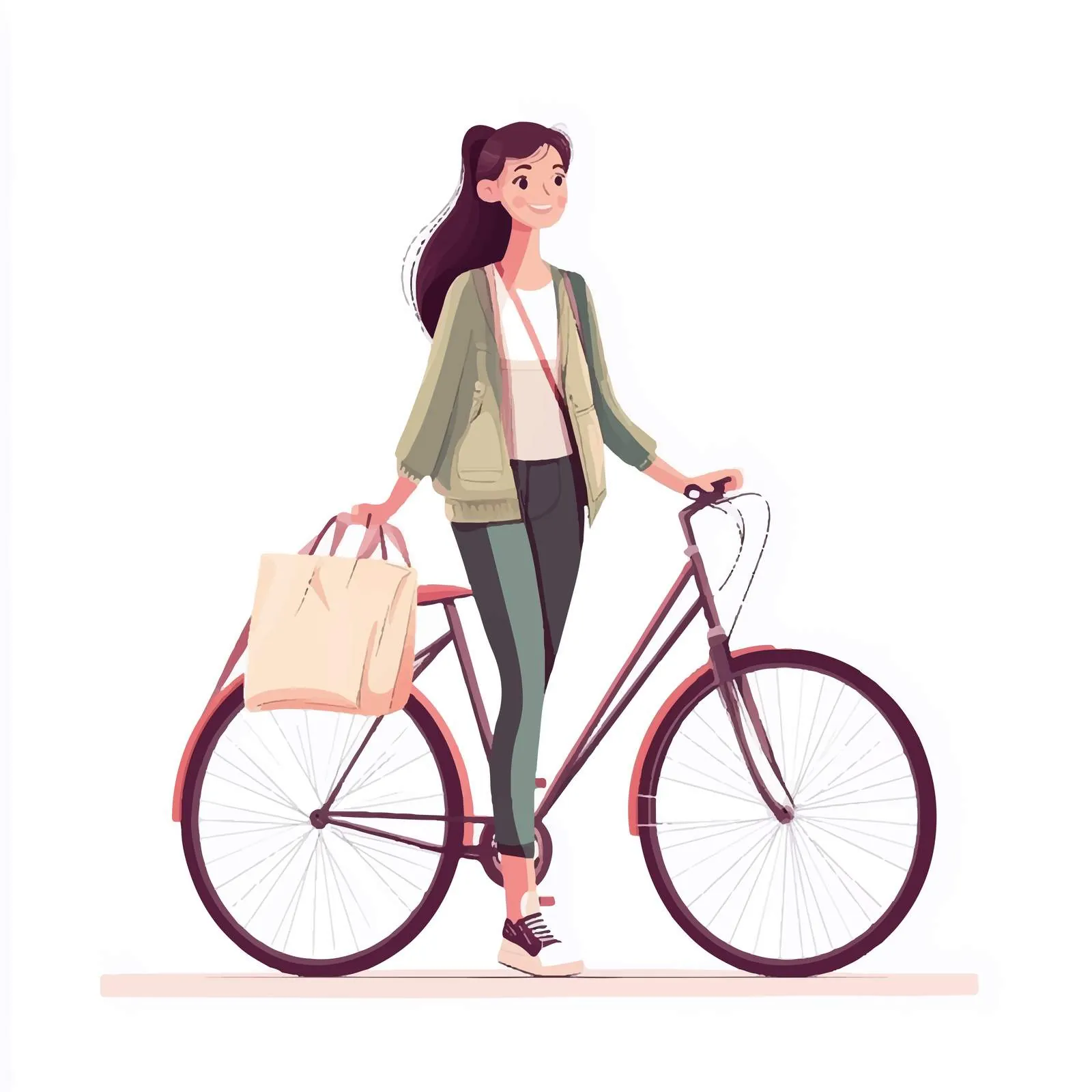 Happy Woman Cyclist Walking with Bicycle Handlebar — free download from Dotvec