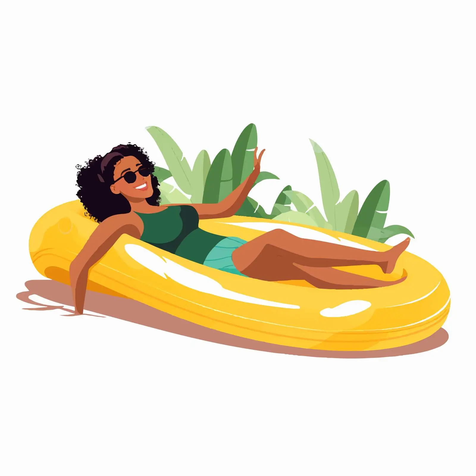 Joyful Woman on Inflatable Banana Float — free download from Dotvec