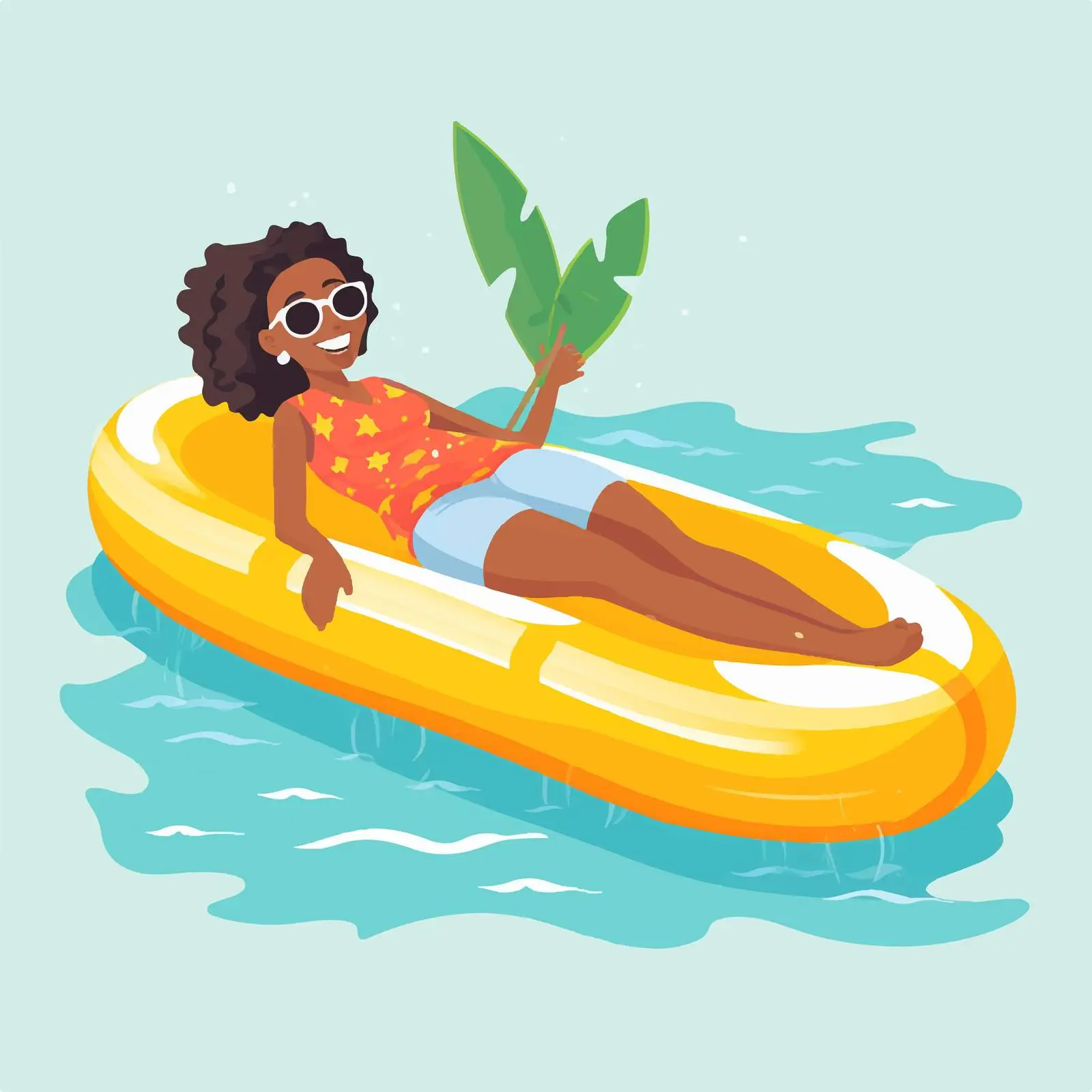 Woman Floating on Inflatable Banana Mattress — free download from Dotvec