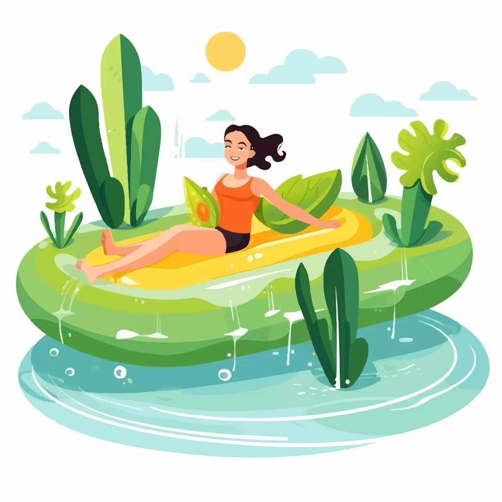 Happy Woman Relaxing on Inflatable Mattress in Pool — free download from Dotvec