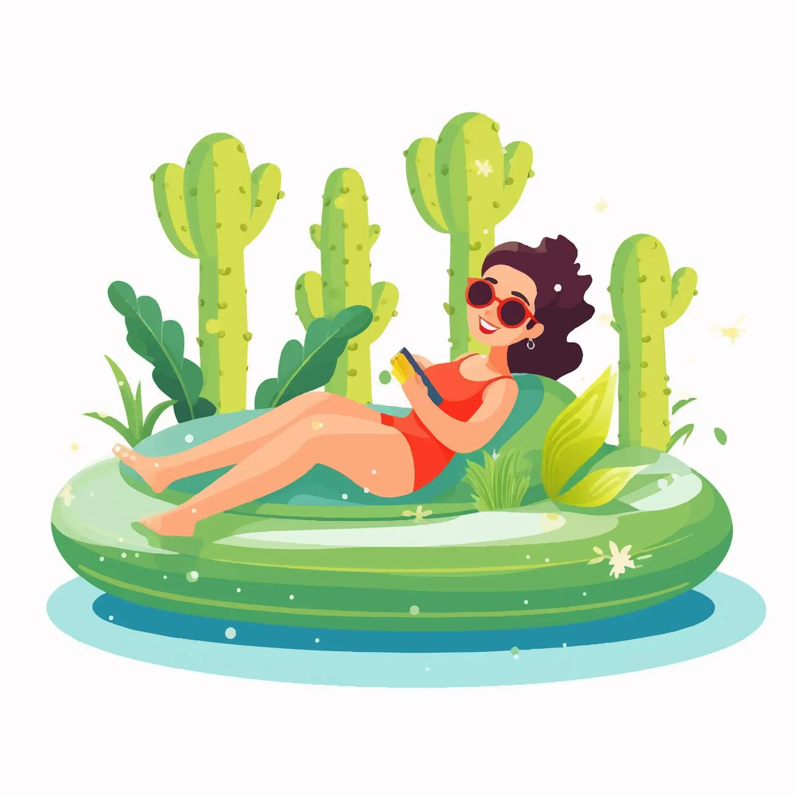 Happy Woman Relaxing on Inflatable Mattress in Pool — free download from Dotvec