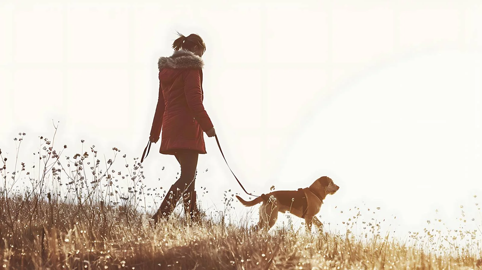 Joyful Woman Walking Dog in Field — free download from Dotvec
