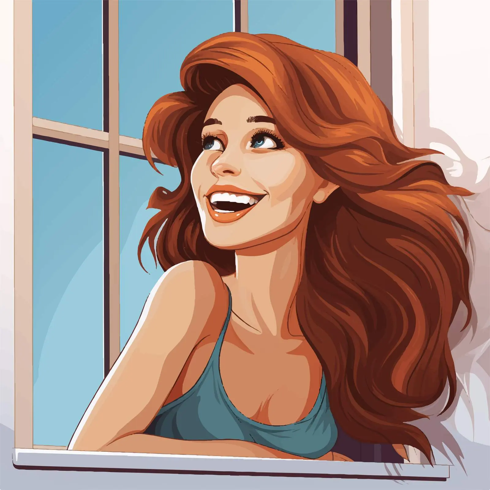 Happy Woman Looking Out From Window Vector — free download from Dotvec