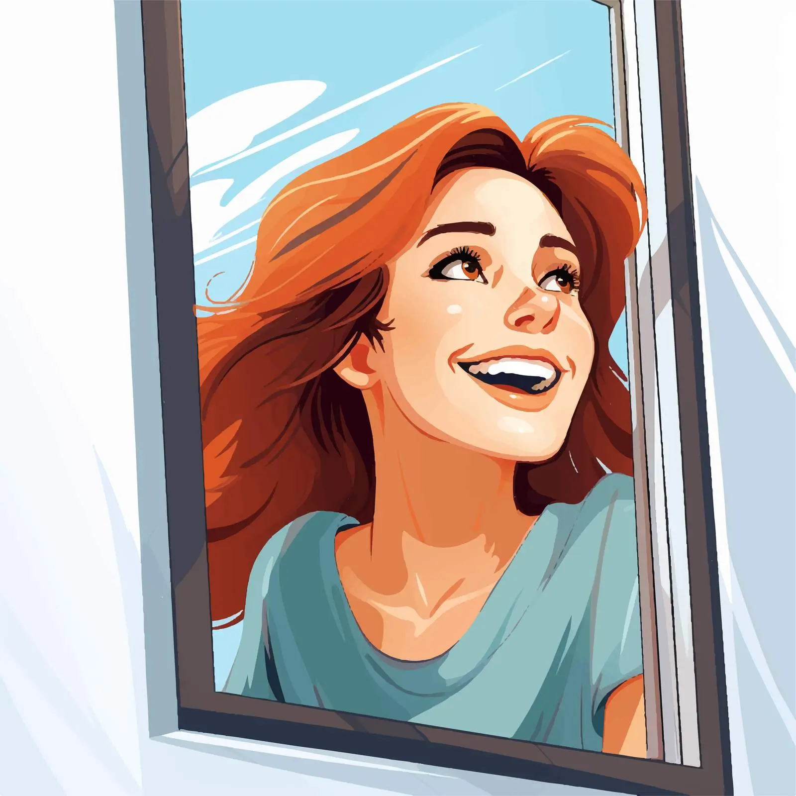 Happy Woman Looking Out From Window Vector — free download from Dotvec
