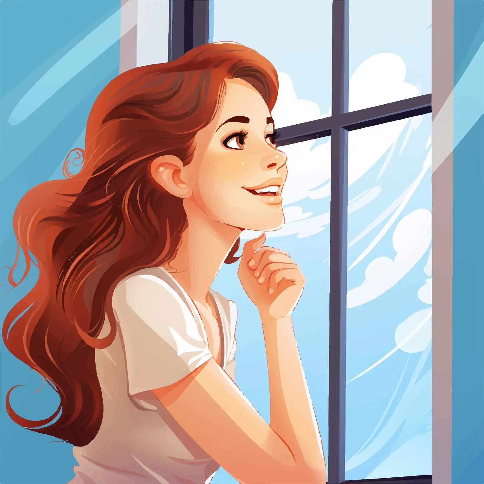 Happy Woman Looking Out from Window Vector Art — free download from Dotvec