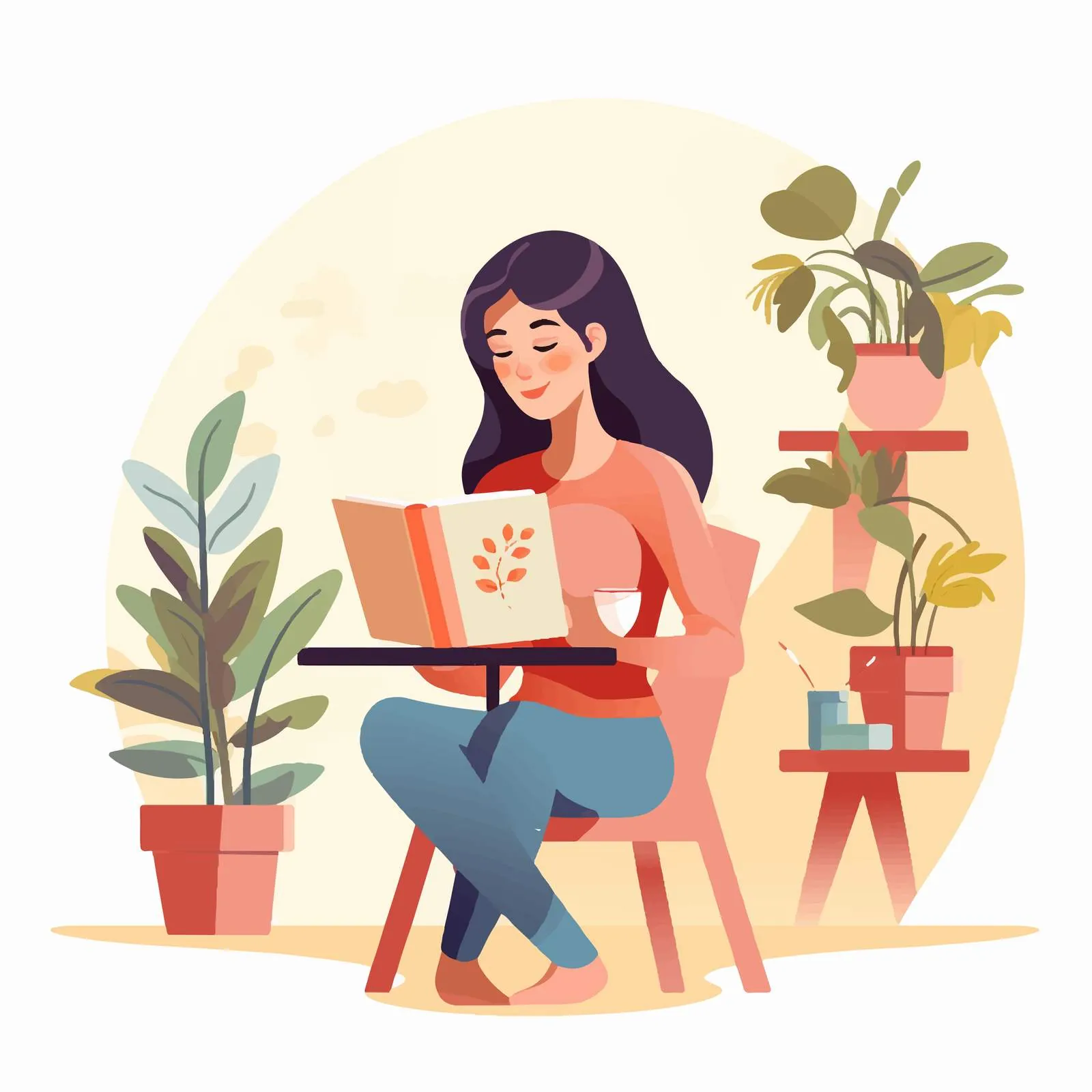 Woman Reading Book at Cafe Table — free download from Dotvec