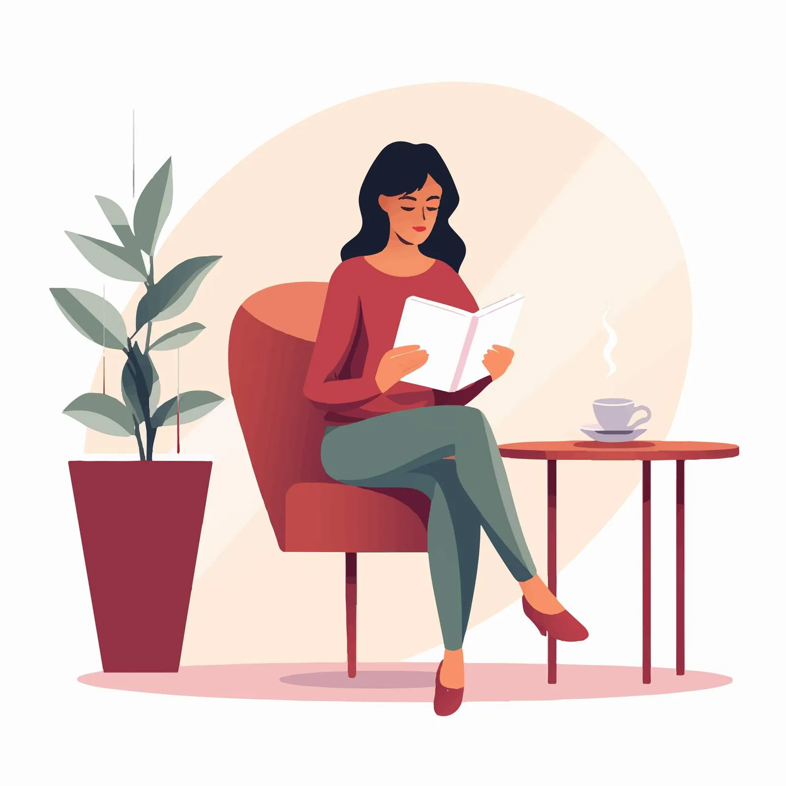 Happy Woman Reading at Café Table — free download from Dotvec