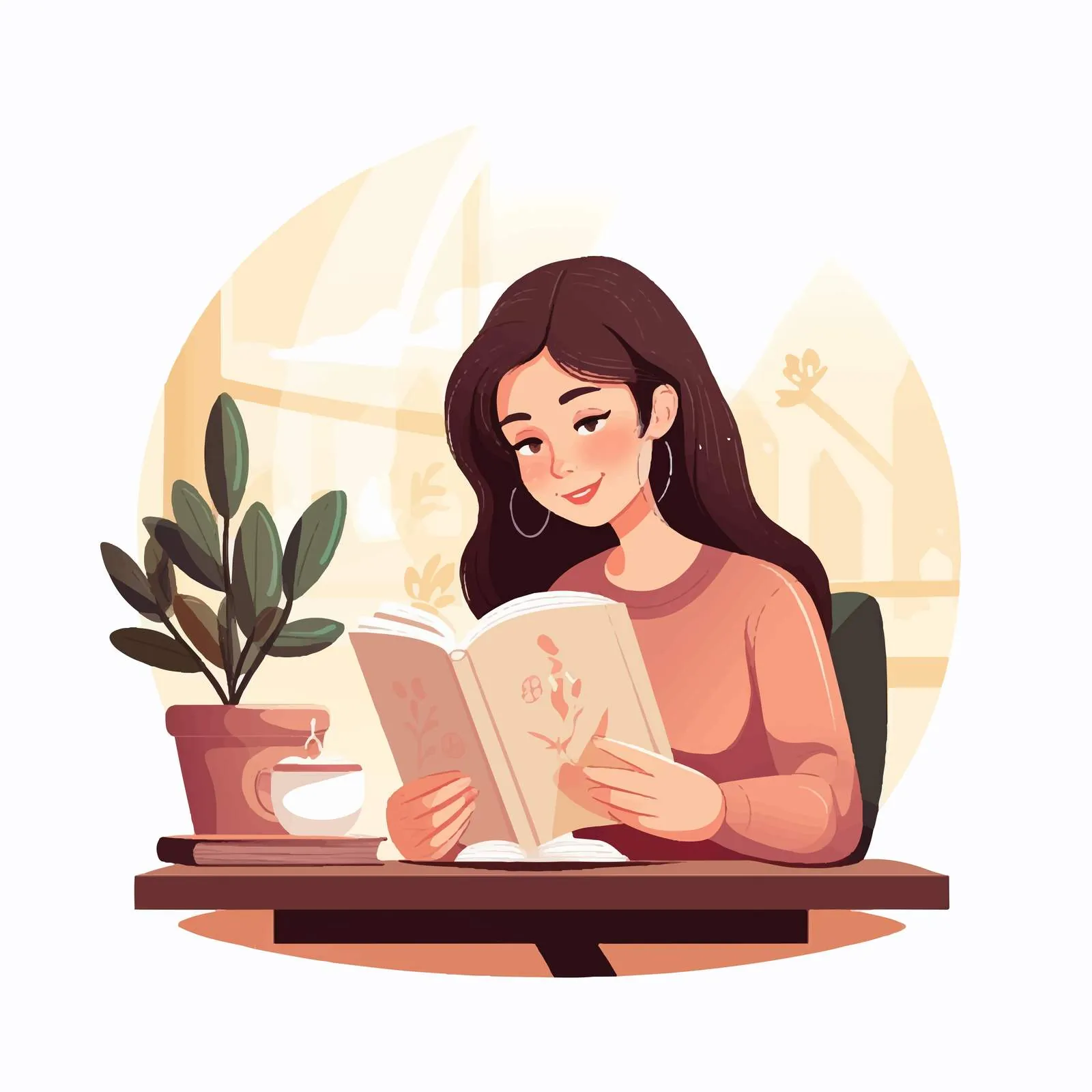 Woman Reading Book at Cafe Table — free download from Dotvec