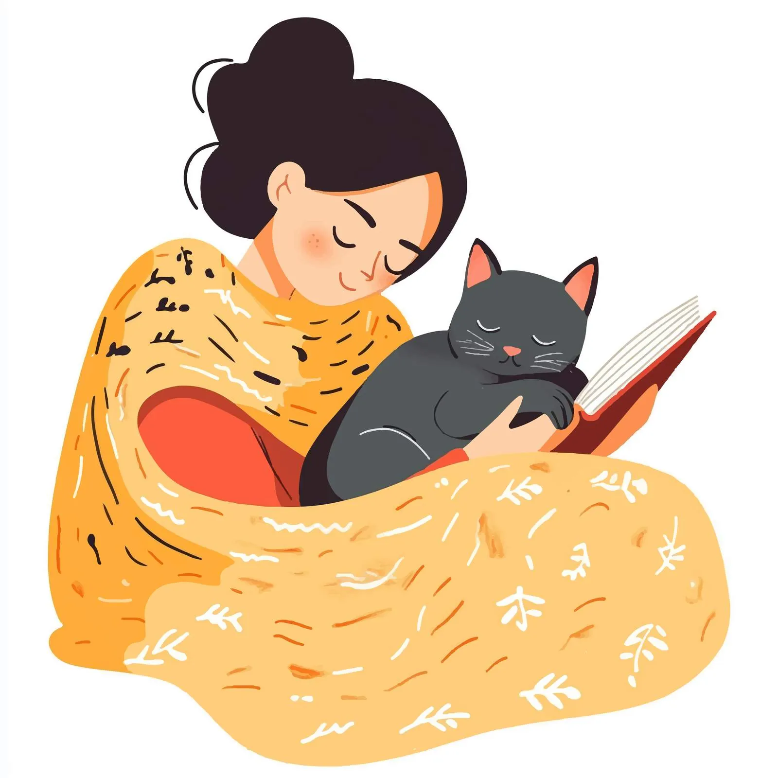 Woman Enjoying a Book with Sleeping Cat — free download from Dotvec