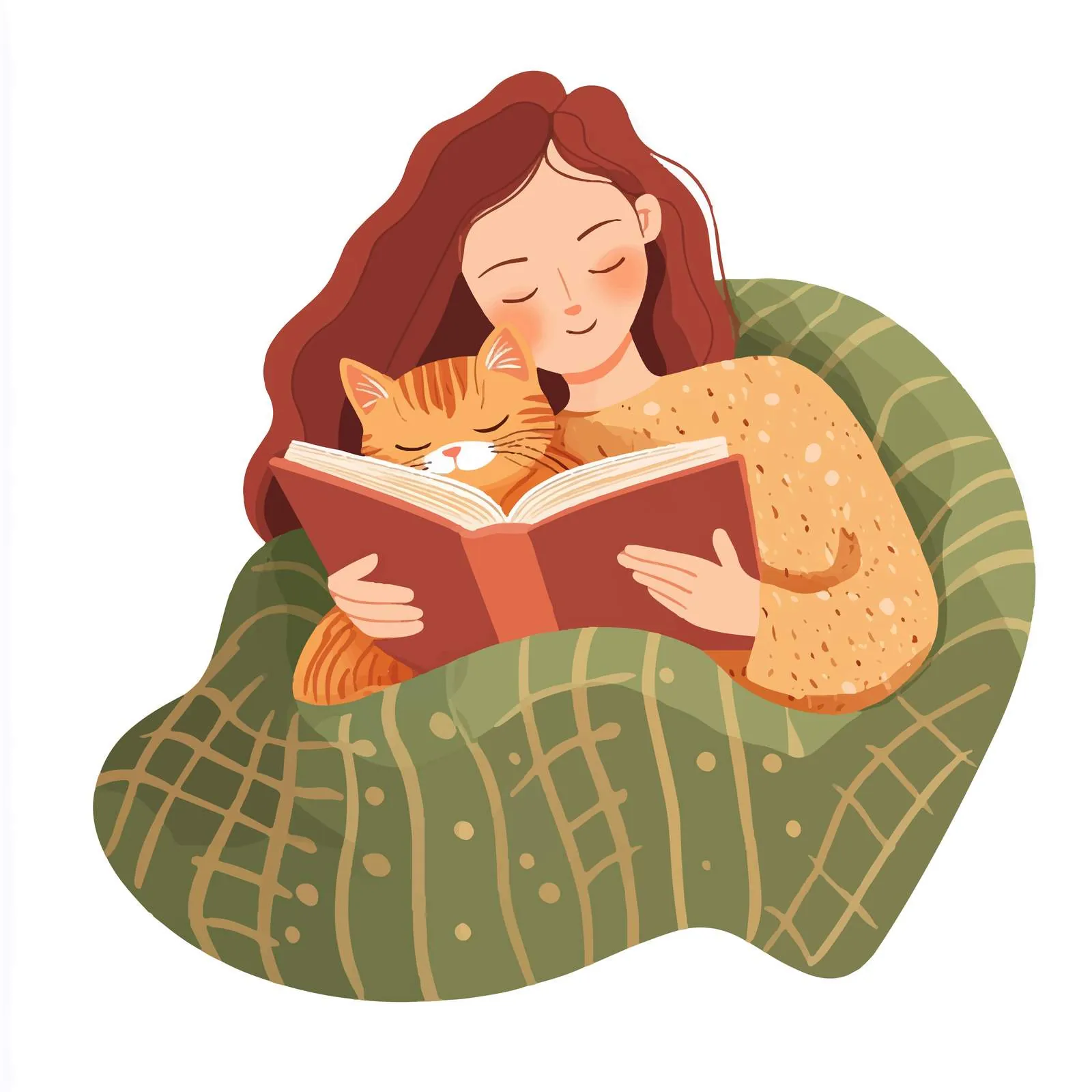 Woman Reading with Cute Cat Sleeping — free download from Dotvec