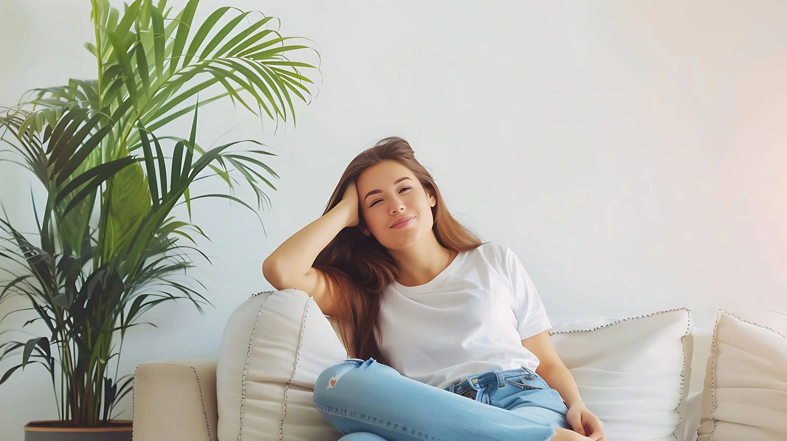 Serene Woman Relaxing at Home — free download from Dotvec