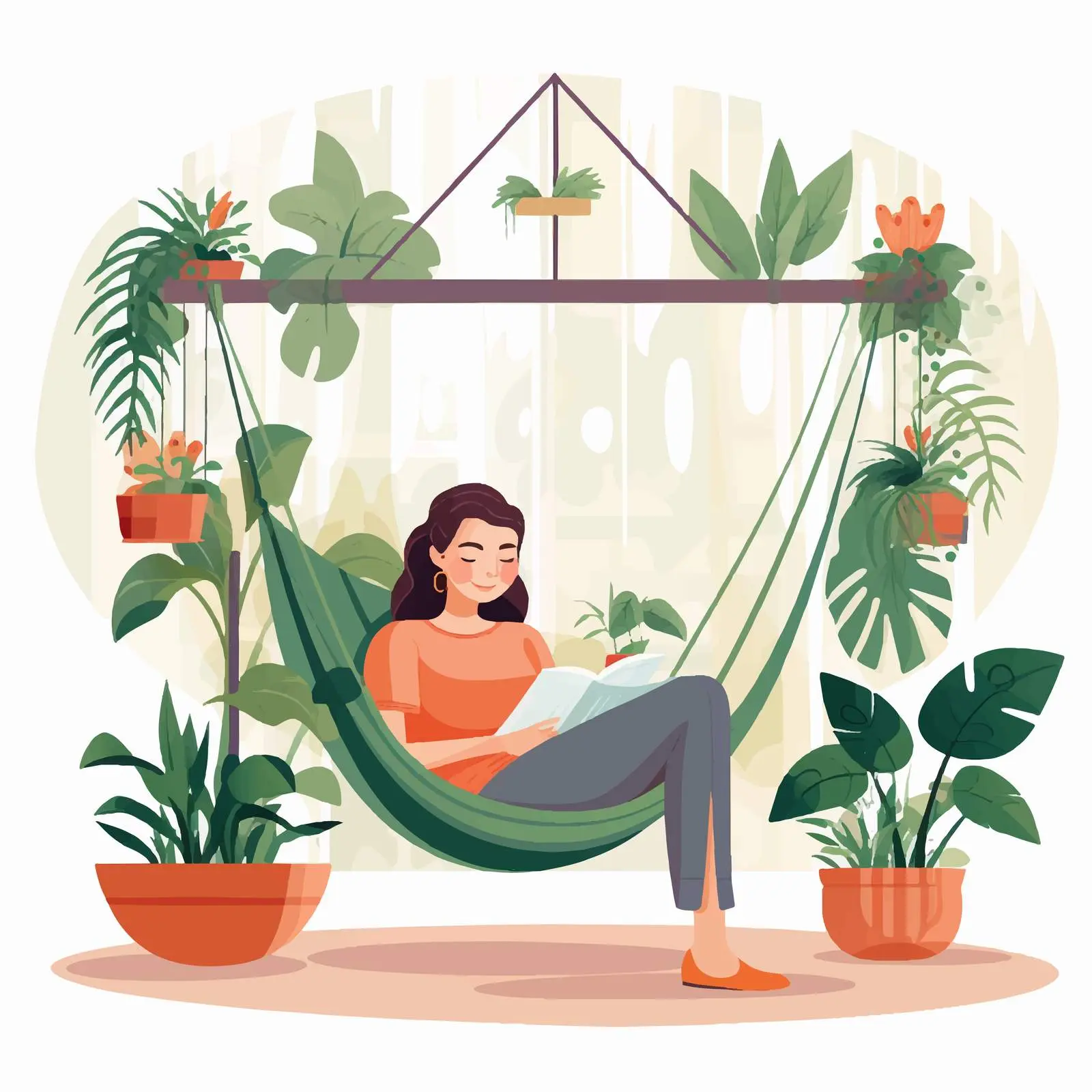 Relaxed Woman in Hammock Surrounded by Plants — free download from Dotvec
