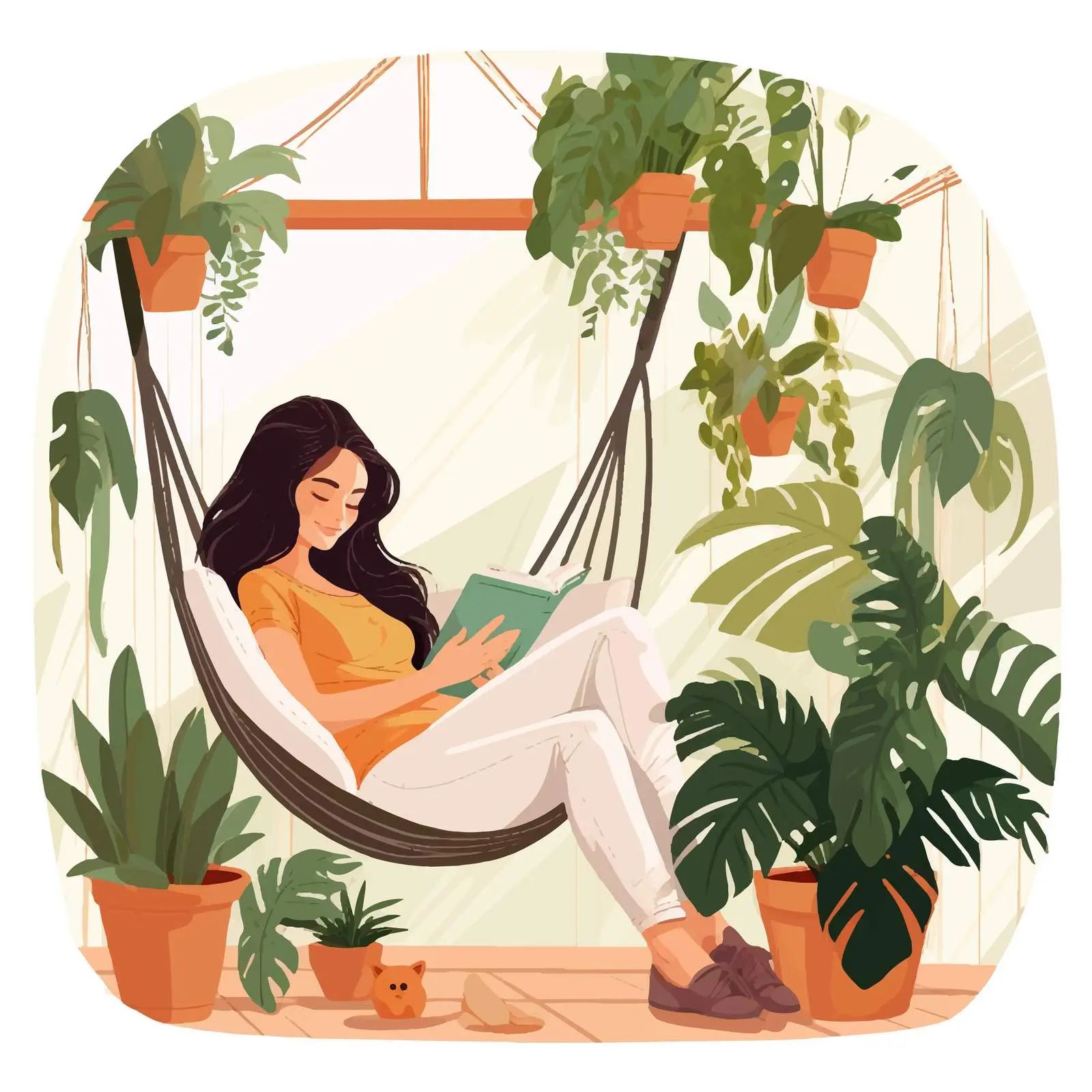 Woman Relaxing in Hammock Surrounded by Plants — free download from Dotvec