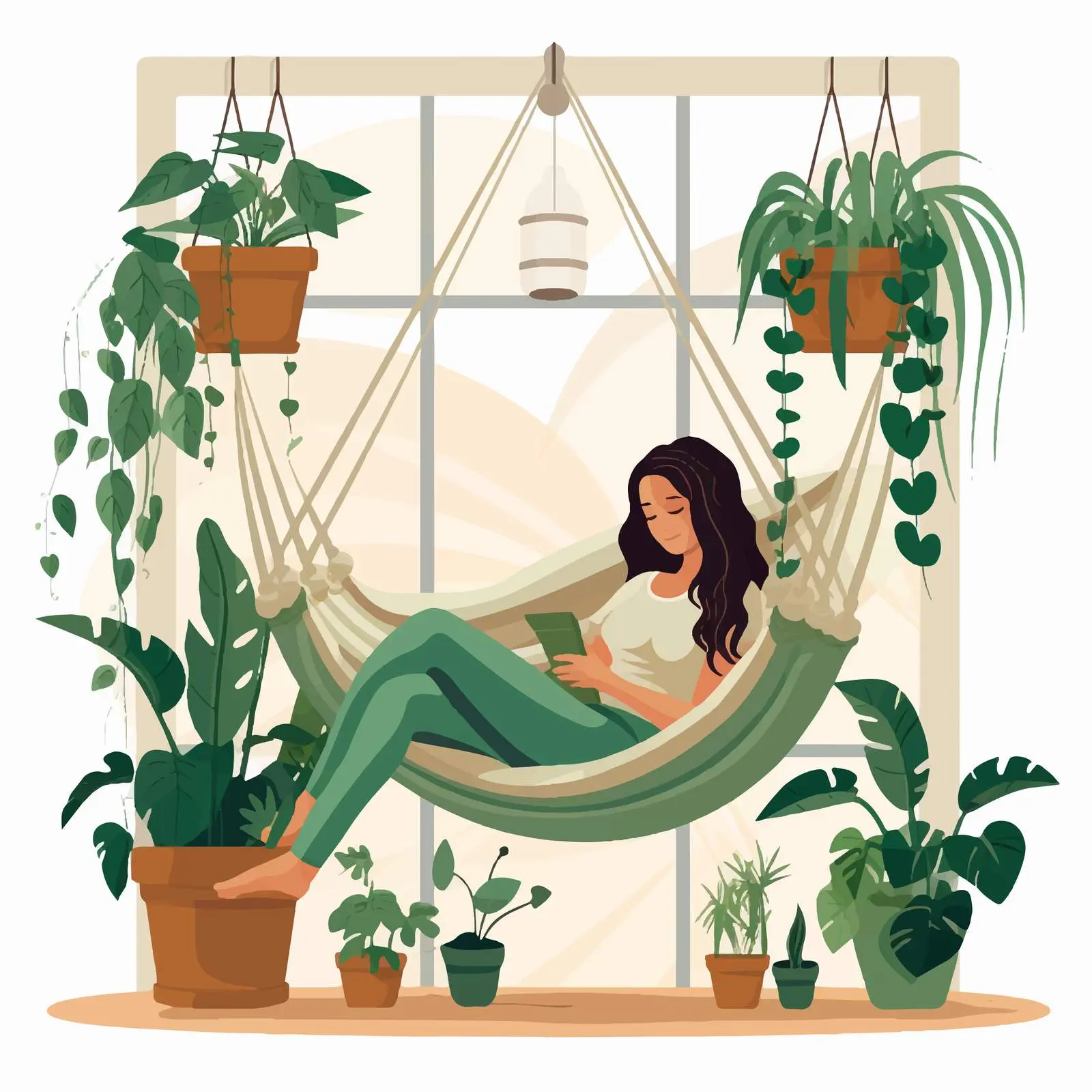 Woman Relaxing in Hammock Surrounded by Plants — free download from Dotvec