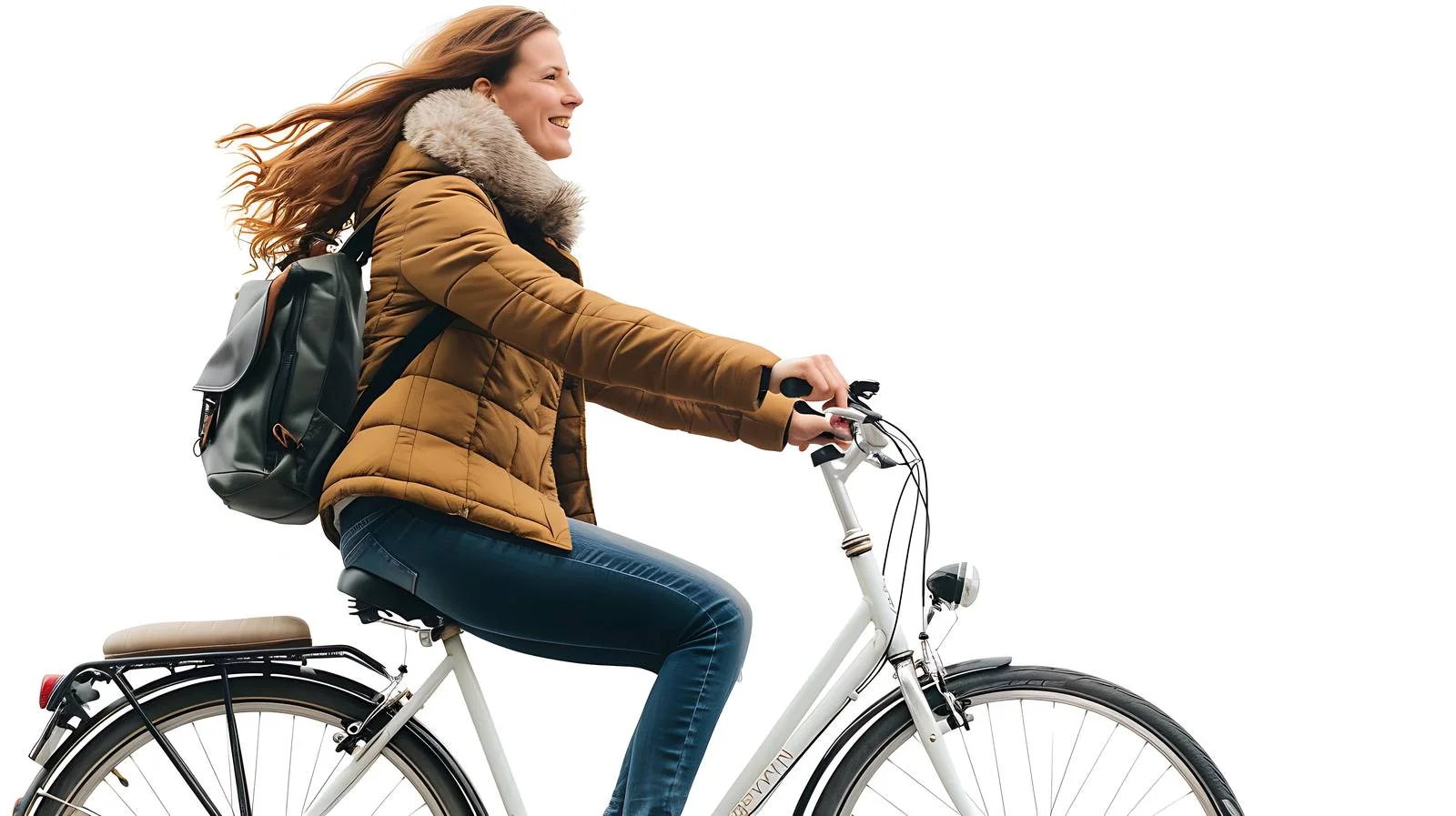 Joyful Woman Cycling Berlin Cityscape — free download from Dotvec