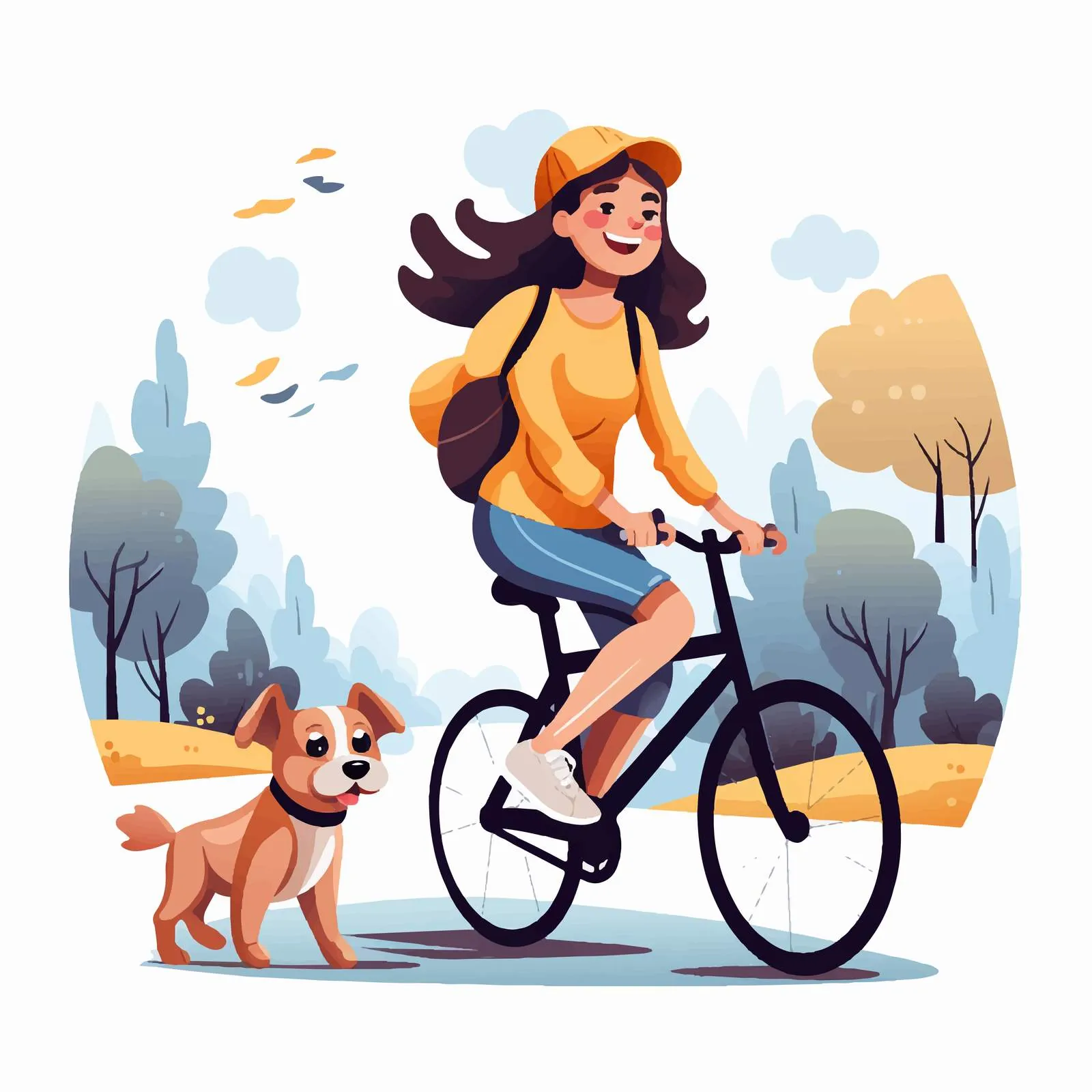Happy Woman Riding Bicycle with Dog — free download from Dotvec