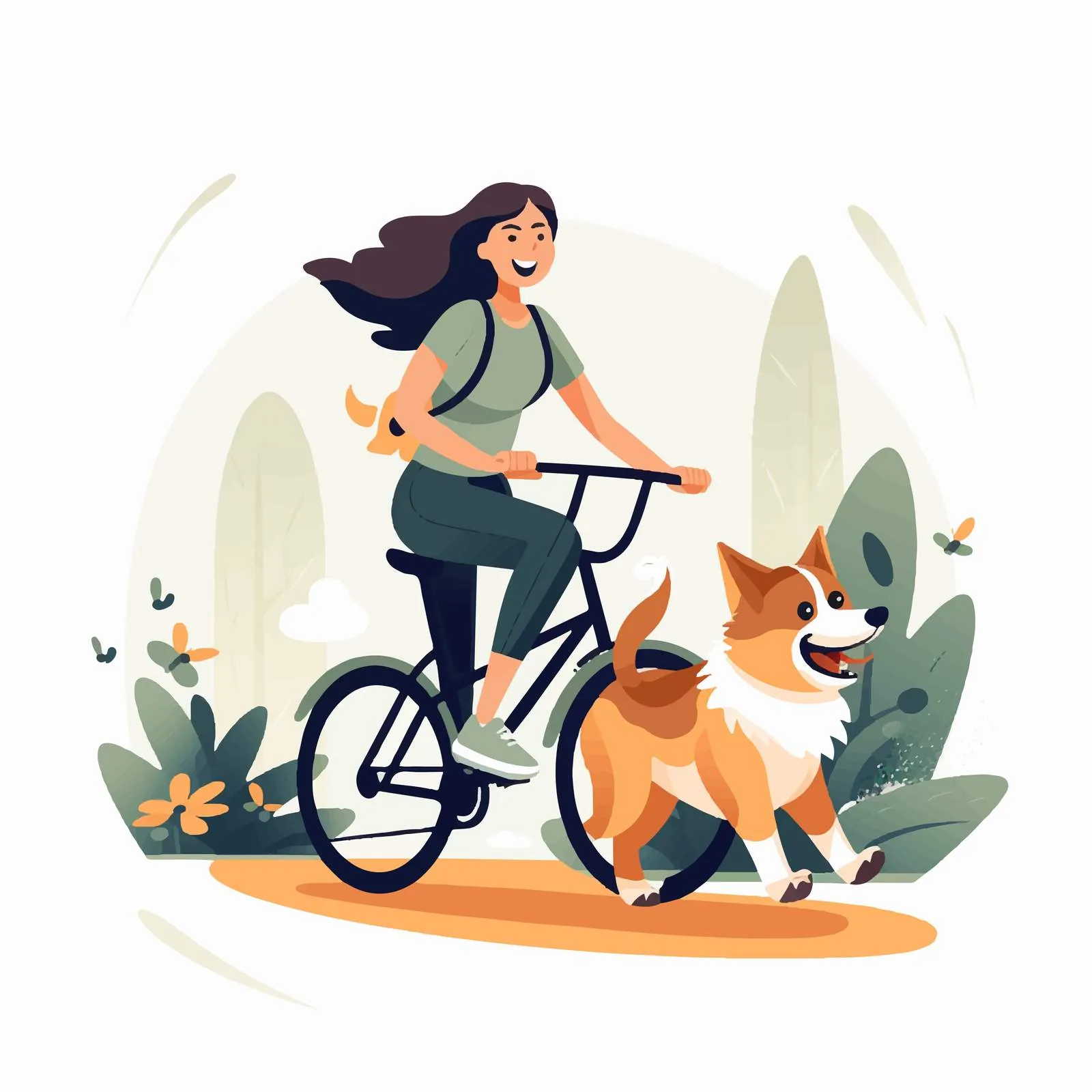Cheerful Woman Cycling with Dog Companion – free leash image from Dotvec