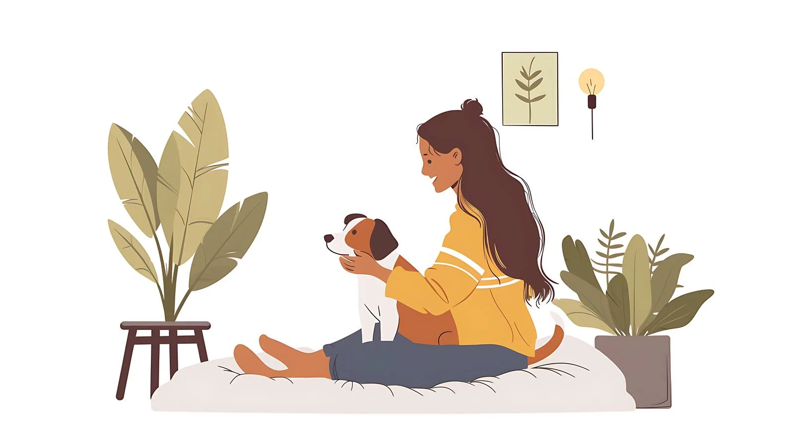 Woman relaxing with pet in bedroom — free download from Dotvec